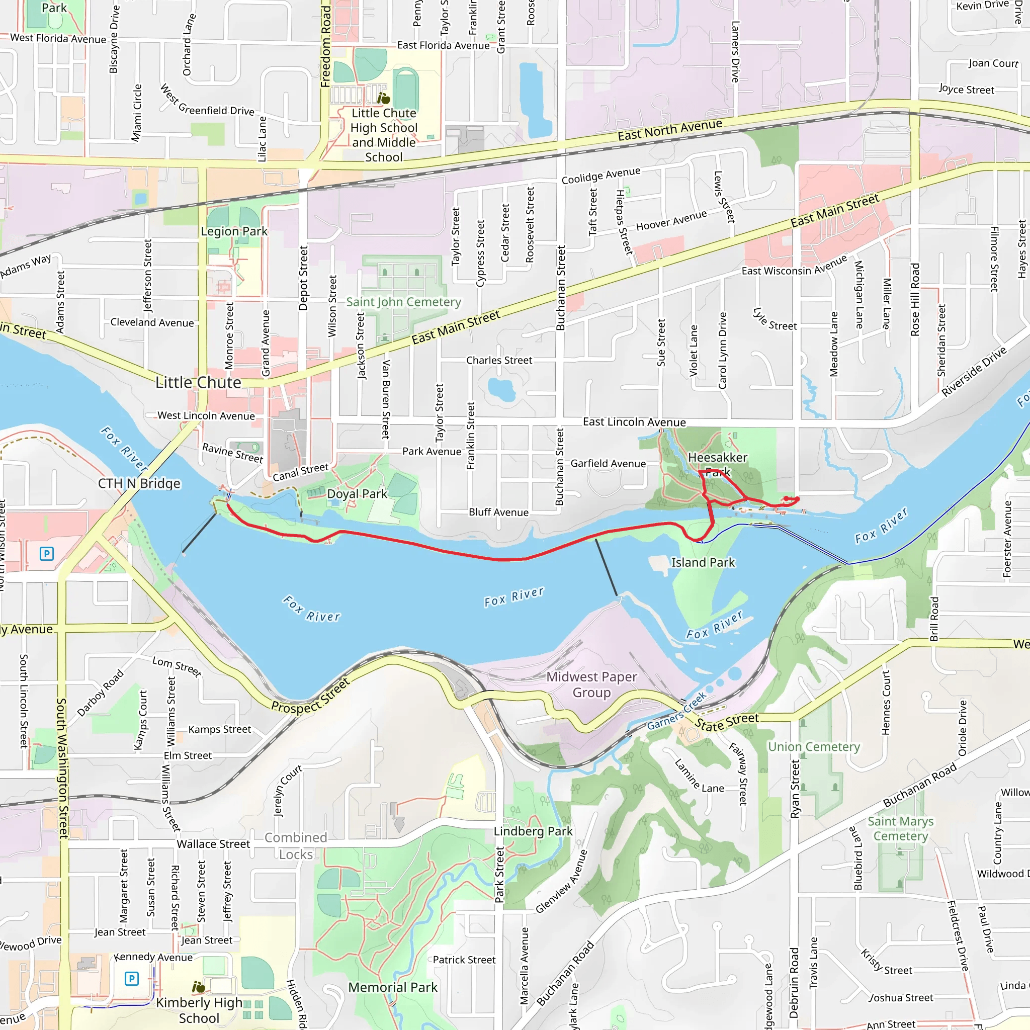 Fox Cities Paper Trail and Heritage Parkway Trail mobile static map