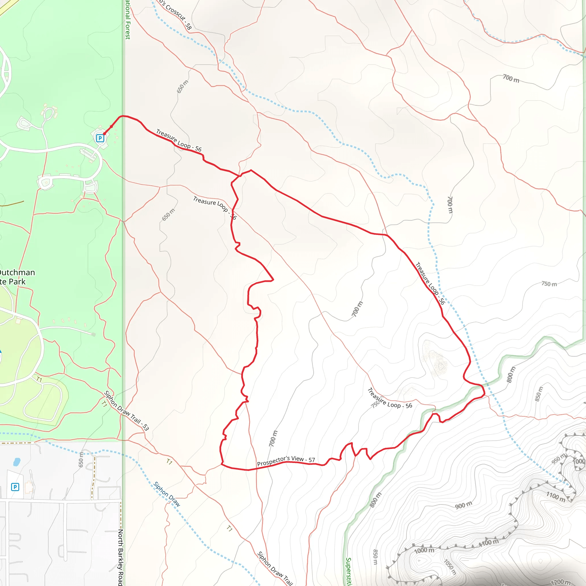 Treasure and Prospector's View Loop mobile static map