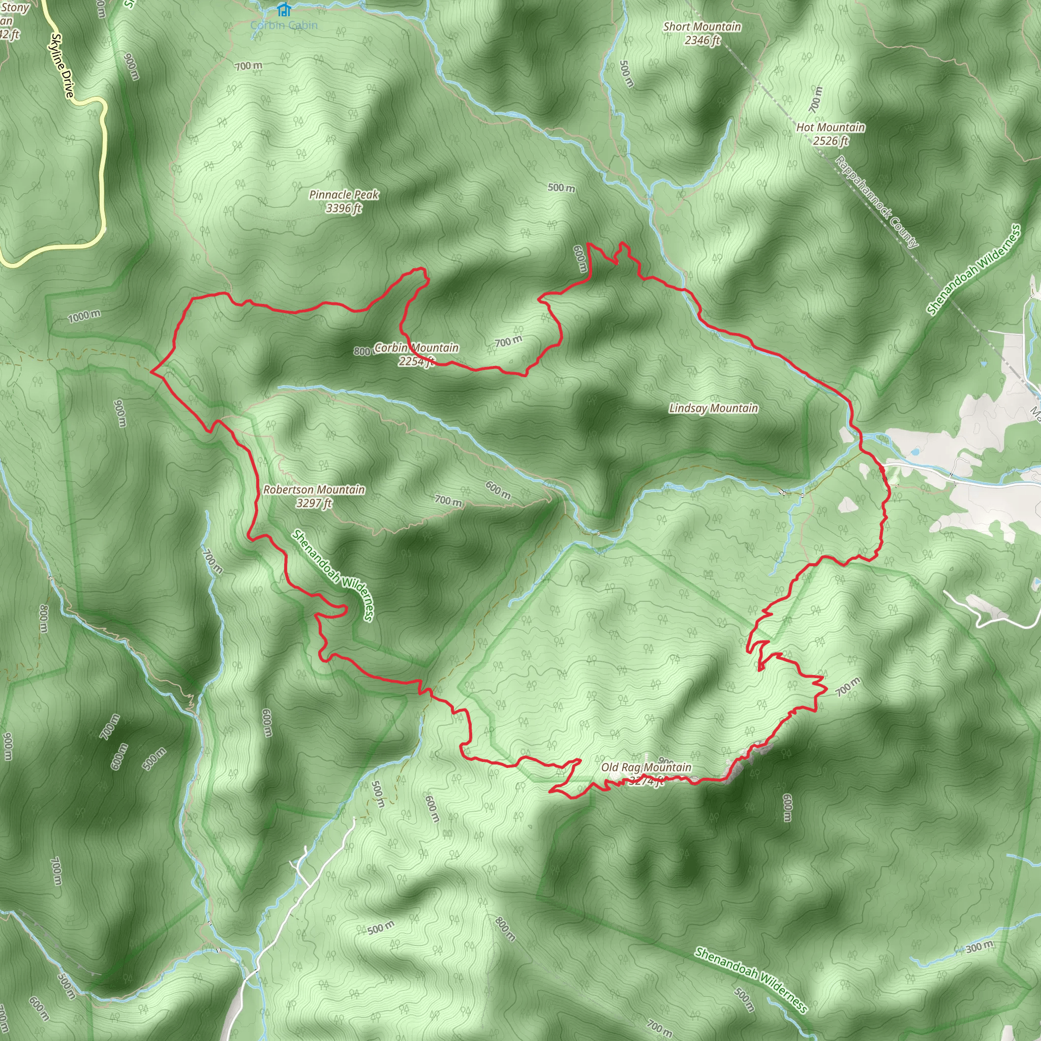 Ridge, Old Rag Mountain and Corbin Mountain Loop Trail mobile static map
