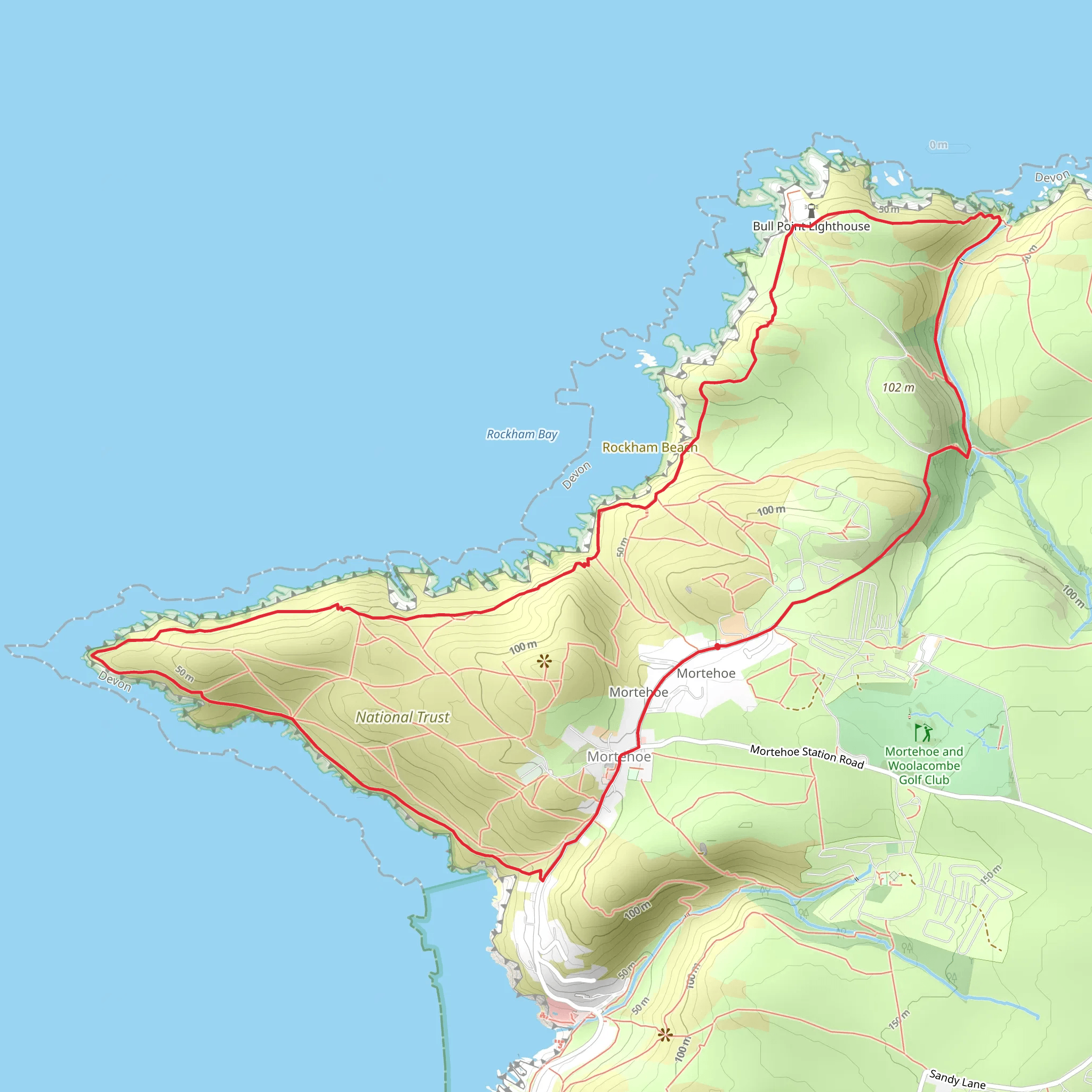 Rockham Beach, Windy Lag and Morte Point via SWCP mobile static map