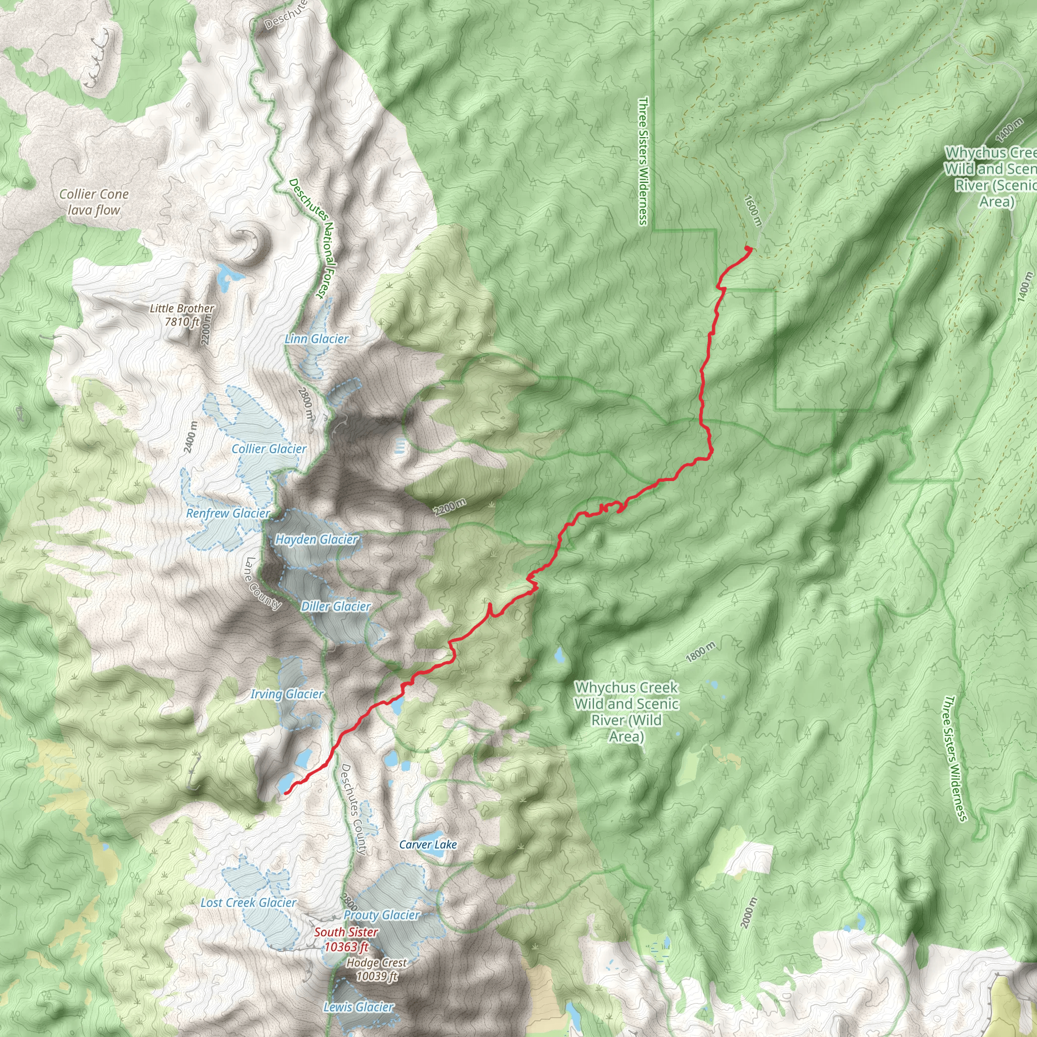 Camp Lake and Chambers Lakes via Pole Creek Trail mobile static map