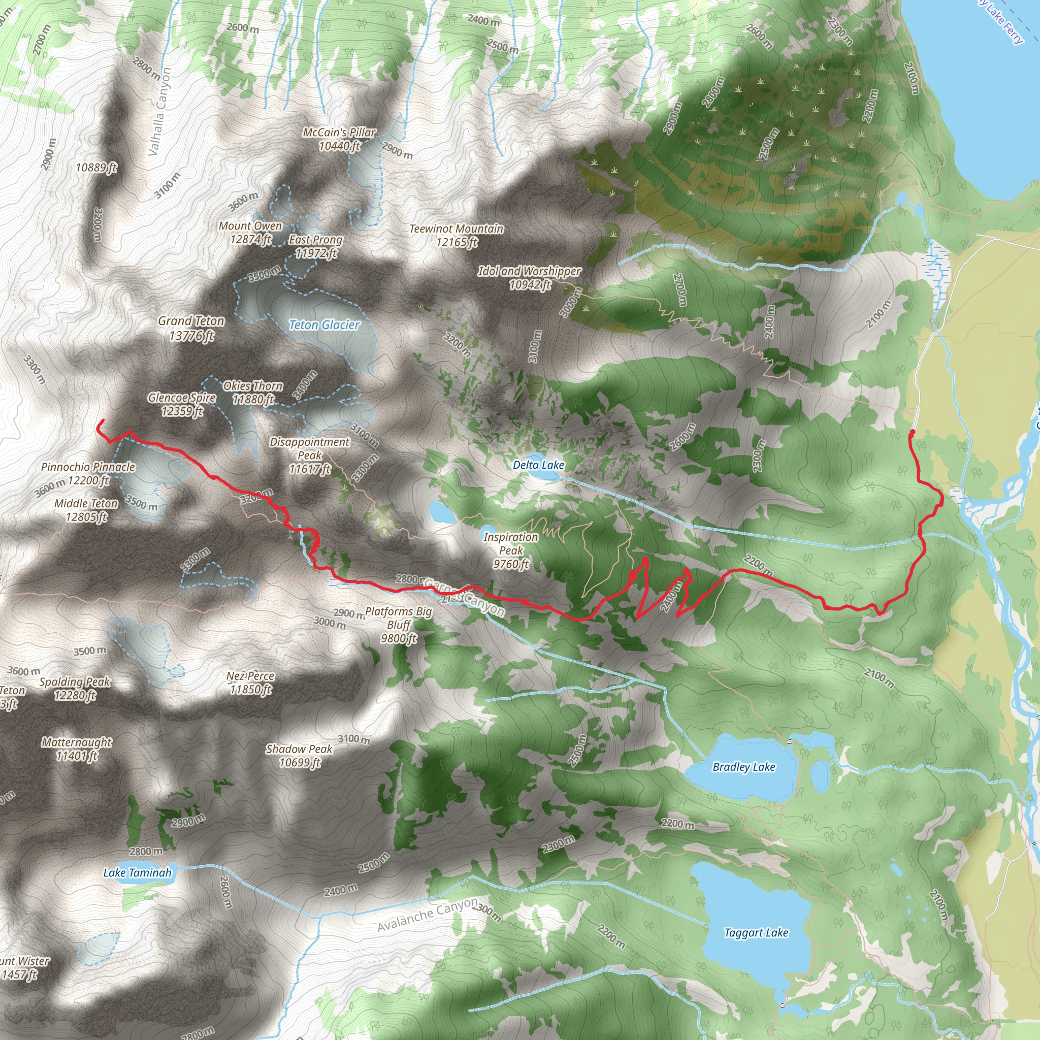 Garnet Canyon to The Lower Saddle Trail mobile static map