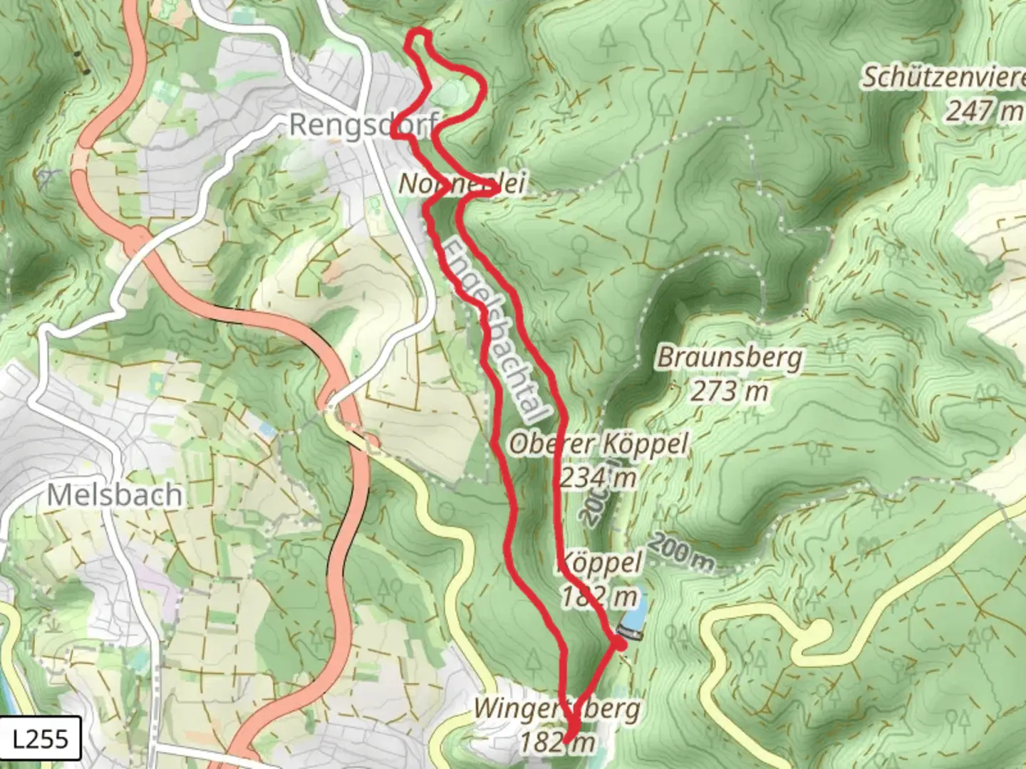 An image depicting the trail Rengsdorf Tierweg Loop and its surrounding area.
