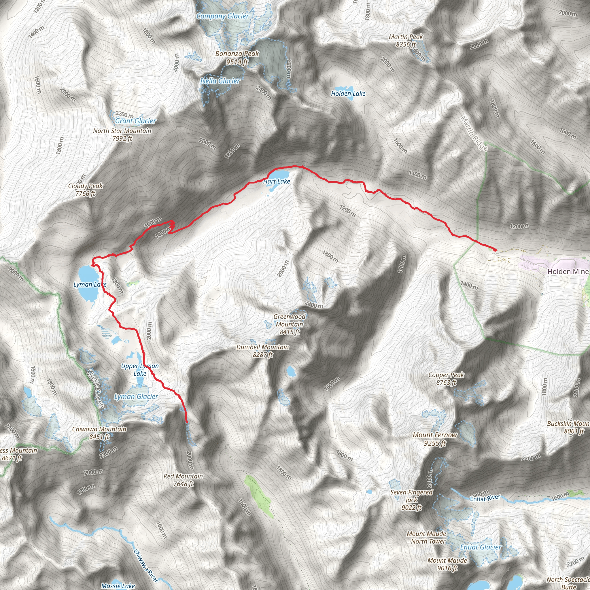 Spider Glacier and Lyman Lake via Cloudy Pass Trail mobile static map