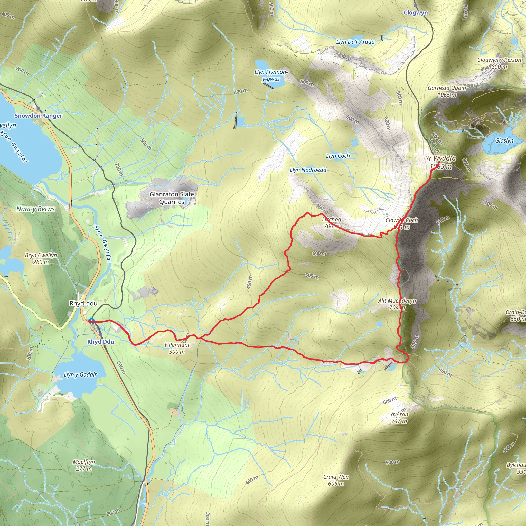 Snowdon via the South Ridge and Rhyd-ddu Path mobile static map