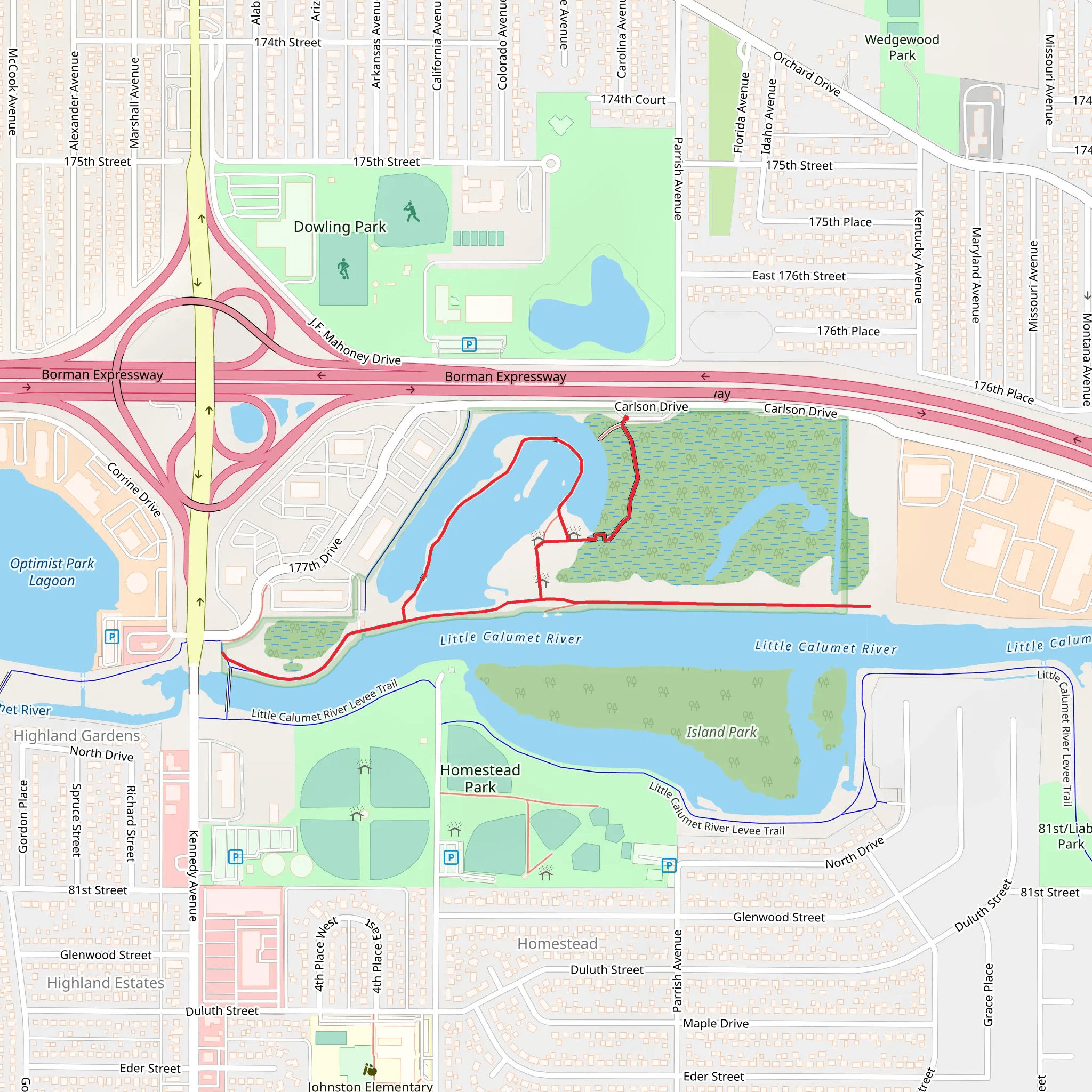 Carlson Oxbow Park and Oxbow Park Lagoon Loop mobile static map