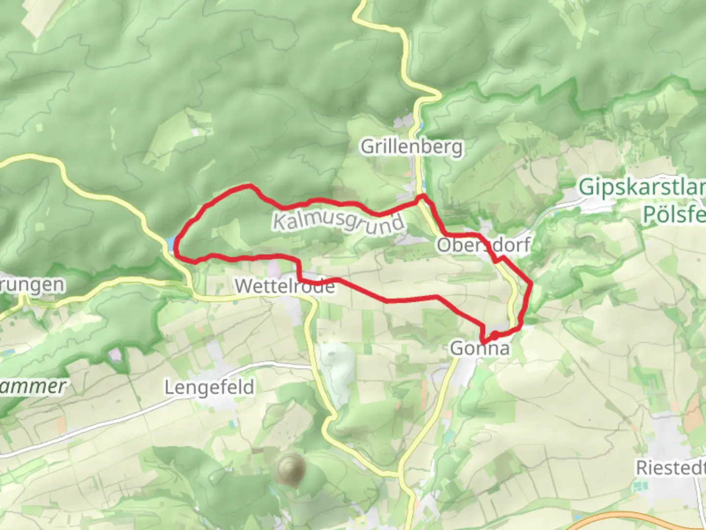 An image depicting the trail Kunstteich Loop via Karstwanderweg - Gonna and its surrounding area.