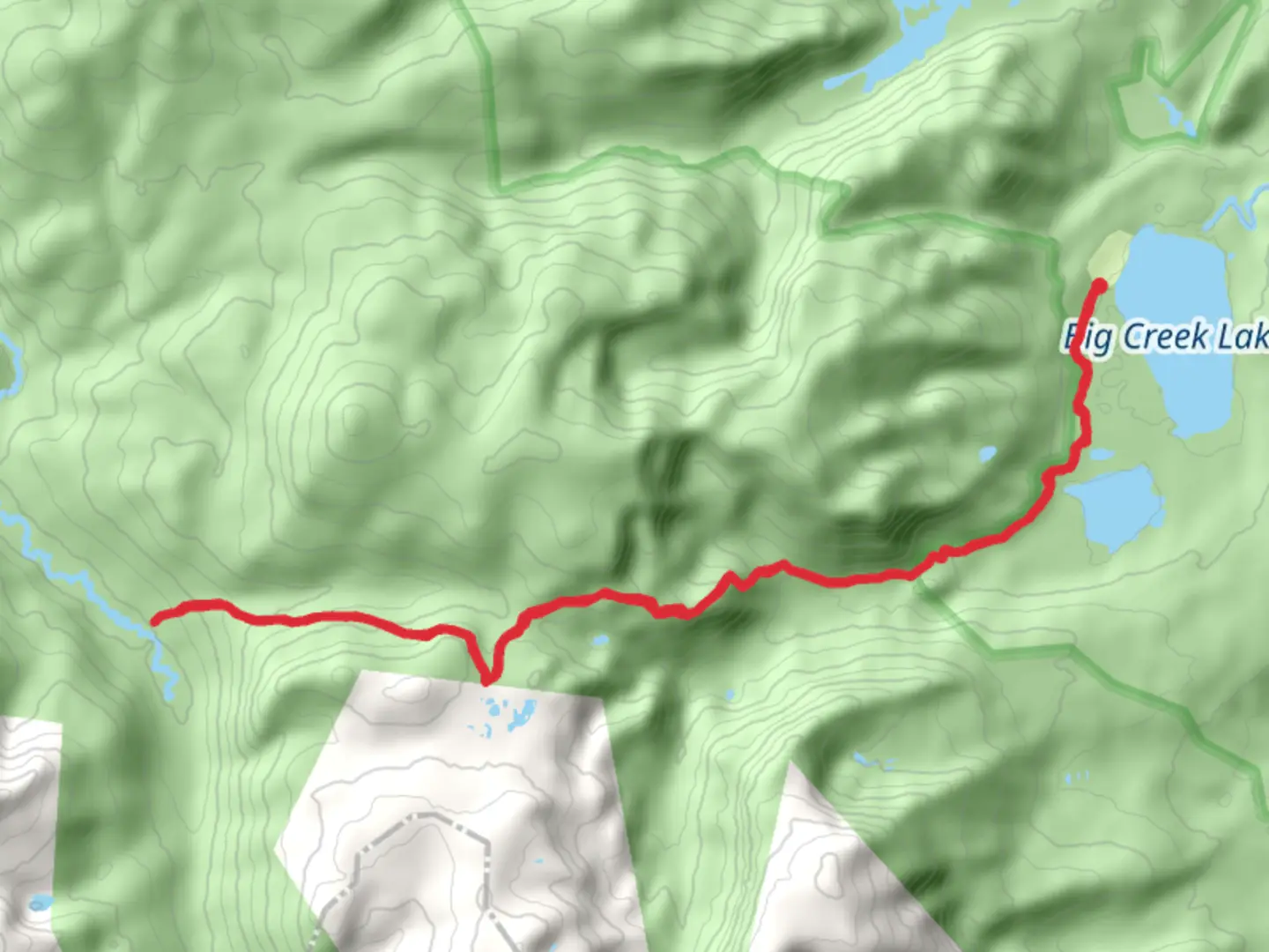 An image depicting the trail Big Creek Trail Out and Back and its surrounding area.