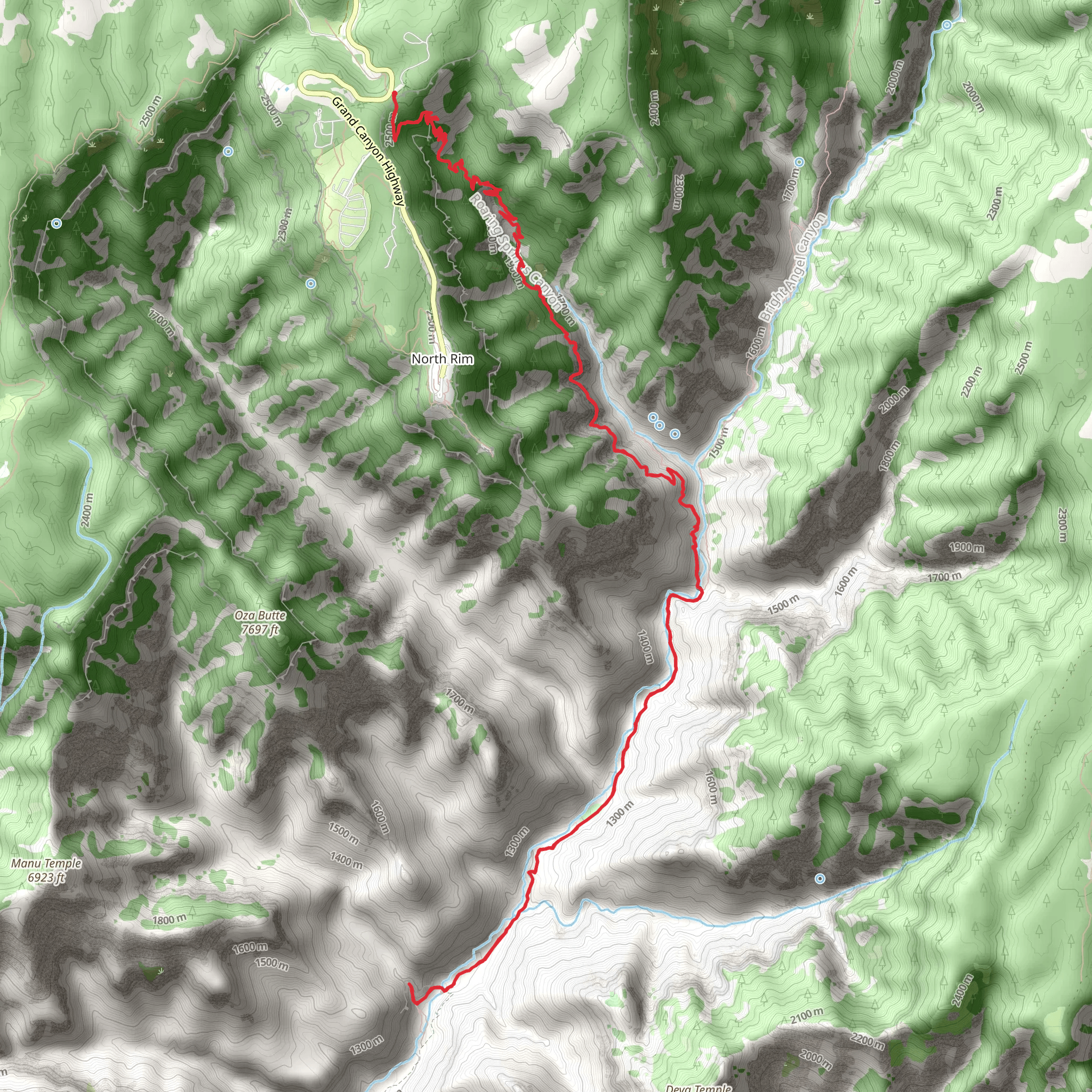 Ribbon Falls via North Kaibab Trail - Grand Canyon Highway mobile static map