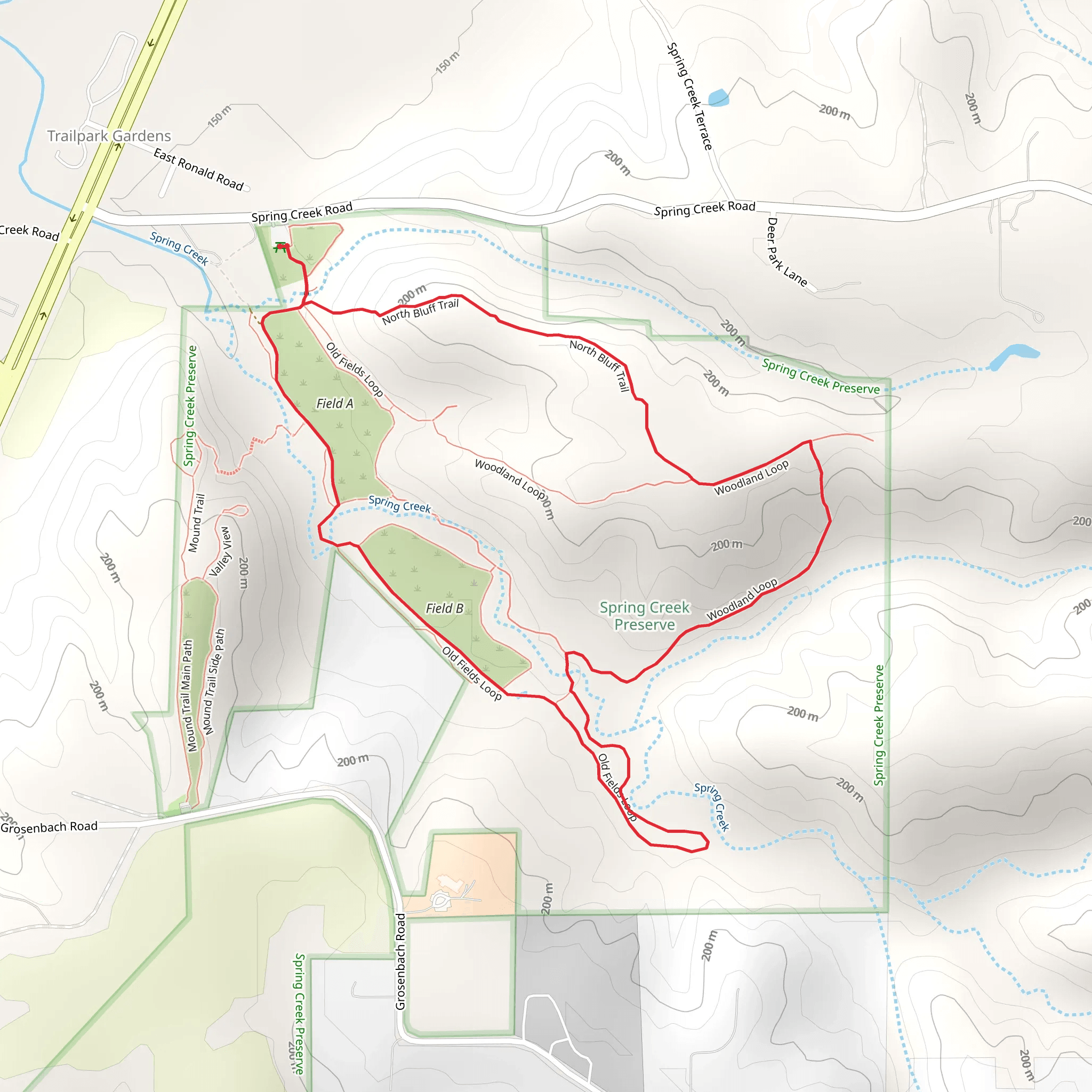 Old Fields, Woodland and North Bluff Loop Trail mobile static map