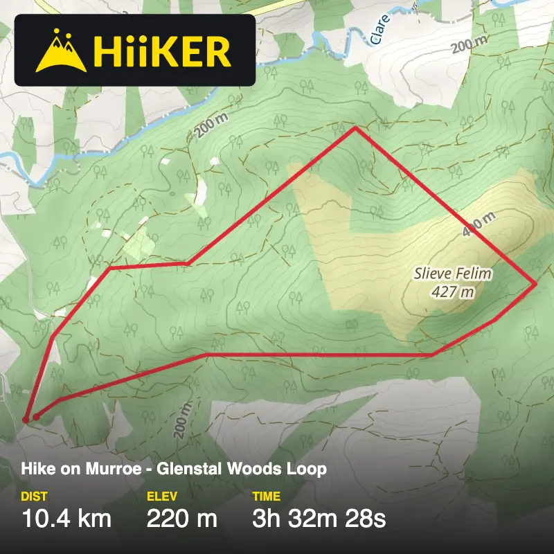 A map preview of the recording Hike on Murroe - Glenstal Woods Loop.
