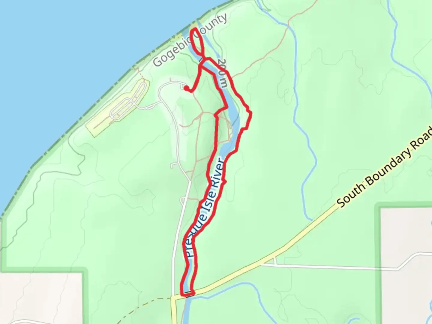 An image depicting the trail Manido Falls and Presque Isle River Area Loop and its surrounding area.