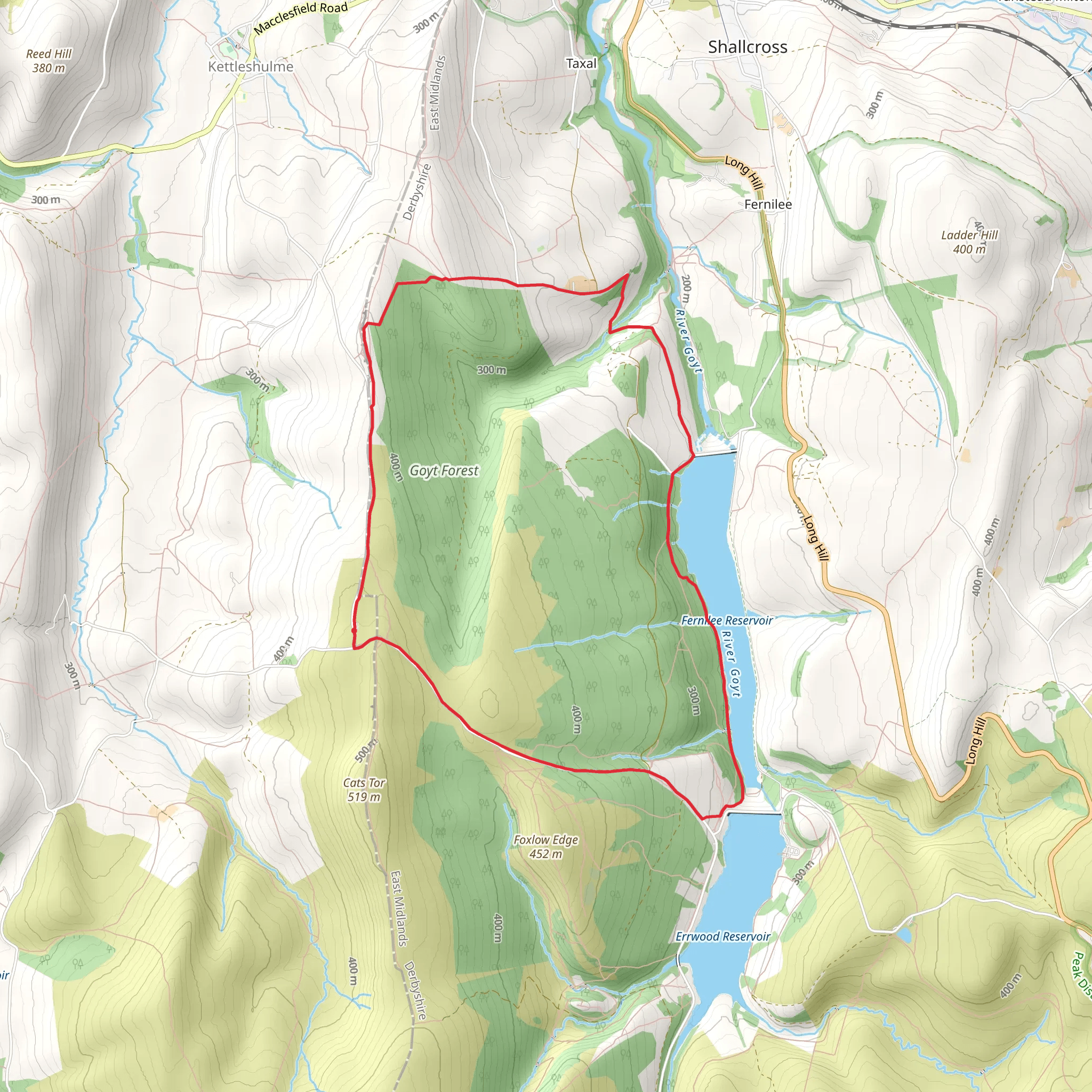 Fernilee Reservoir and Windgather Rocks Loop mobile static map
