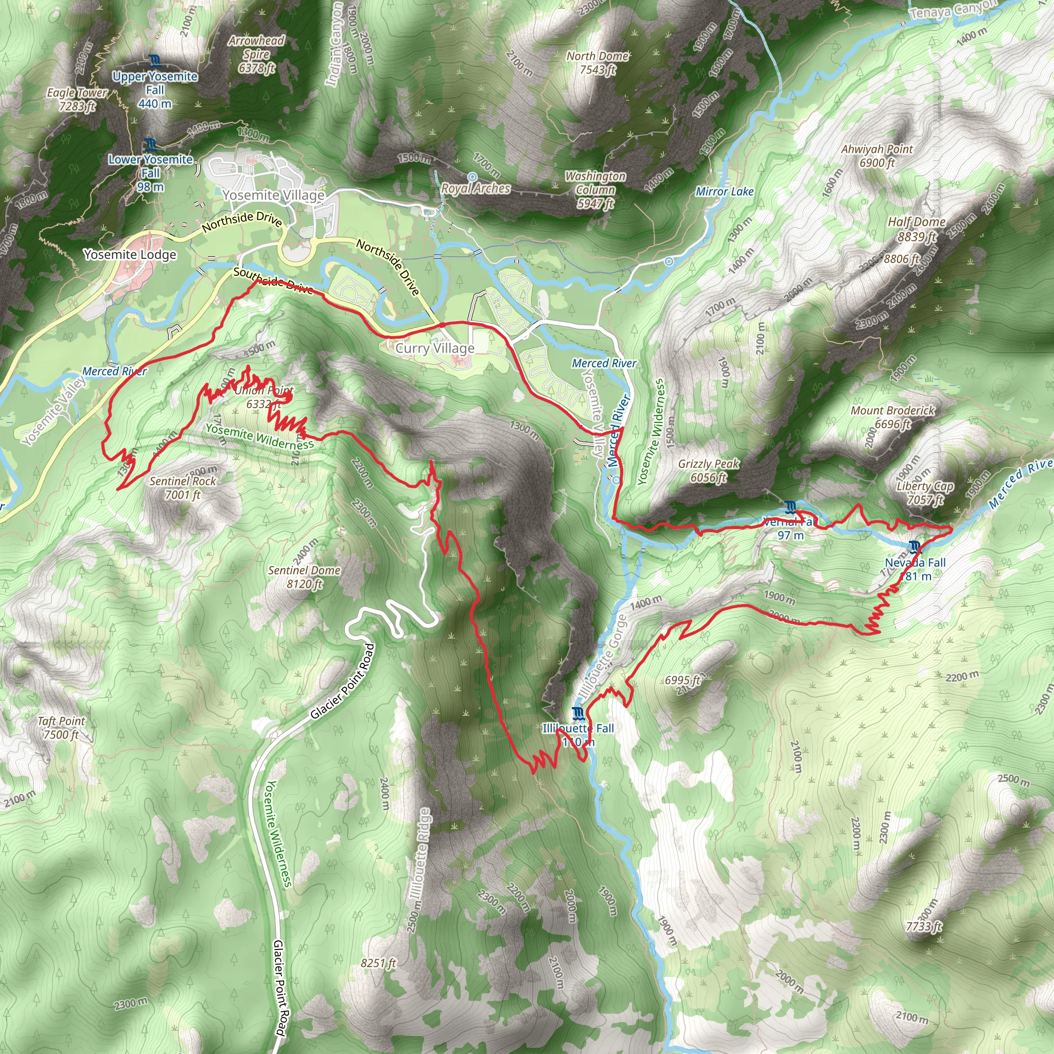 Moran Point and Union Point via Yosemite Valley Loop Trail mobile static map