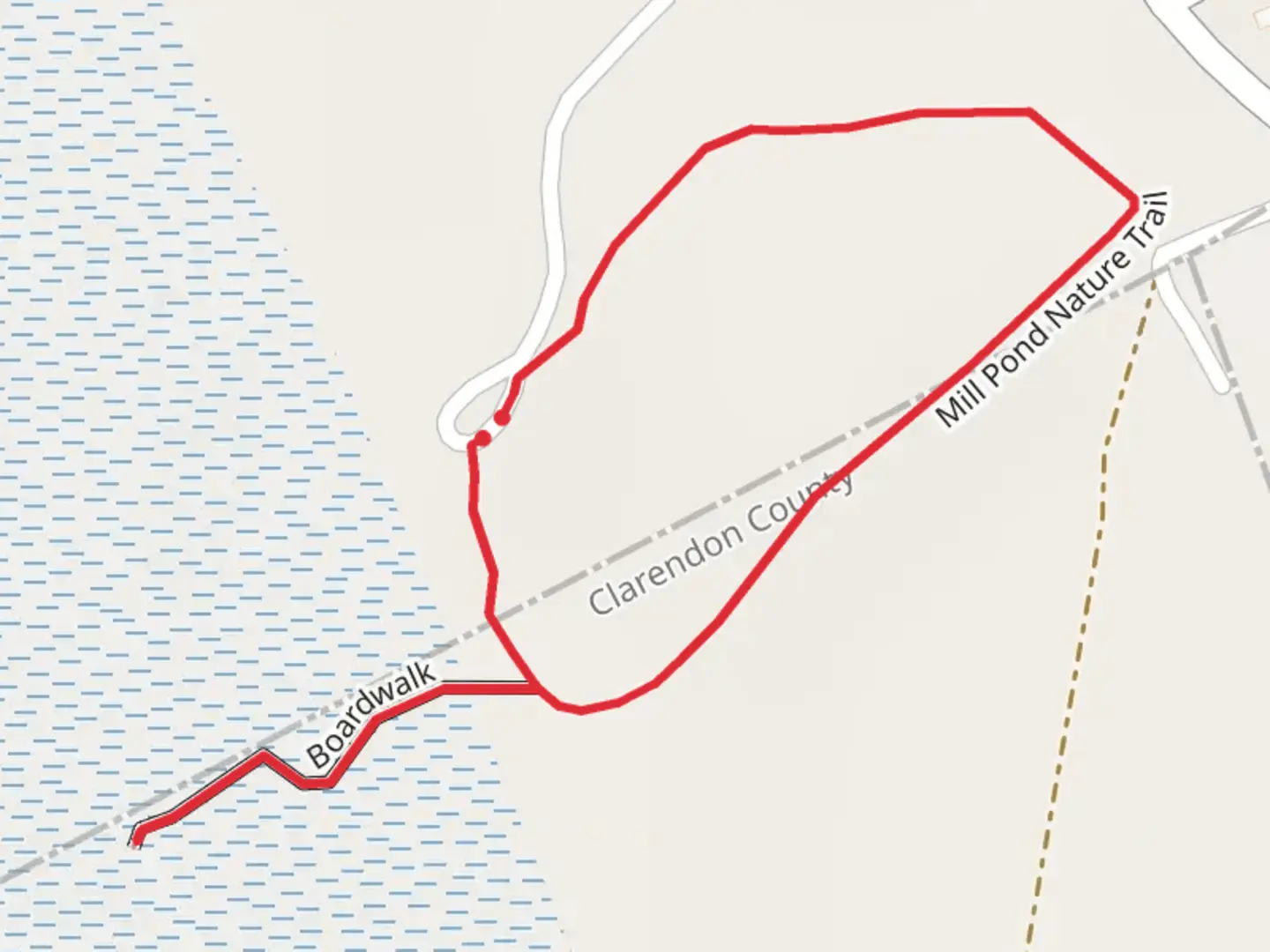 An image depicting the trail Mill Pond Nature Trail and Boardwalk Loop and its surrounding area.