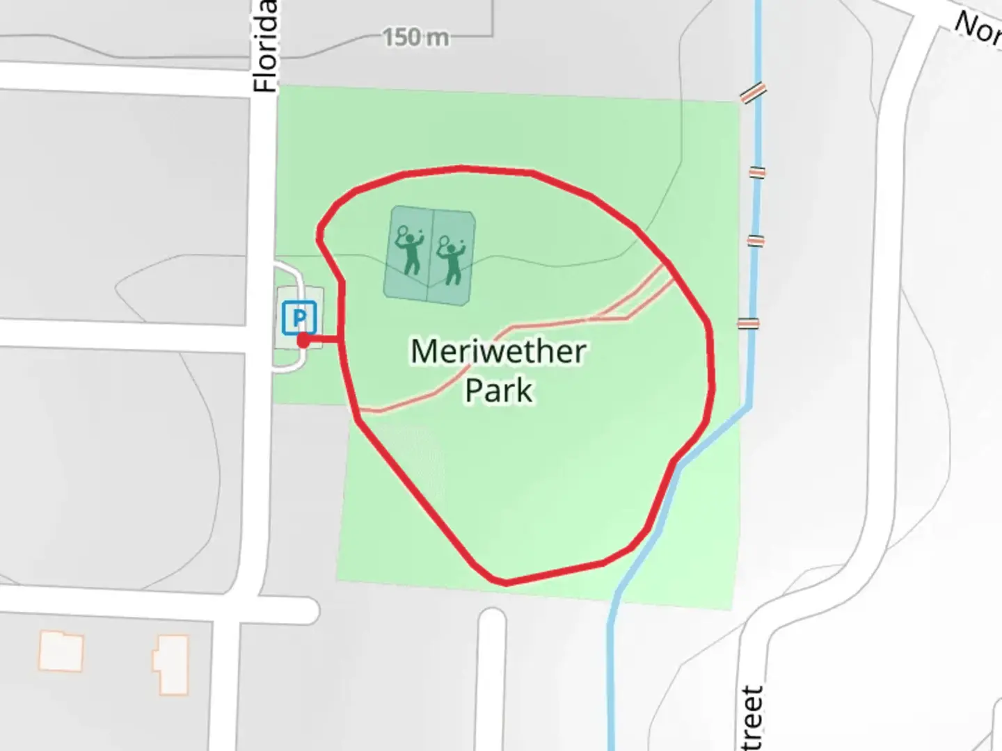 An image depicting the trail Meriwether Park Loop and its surrounding area.