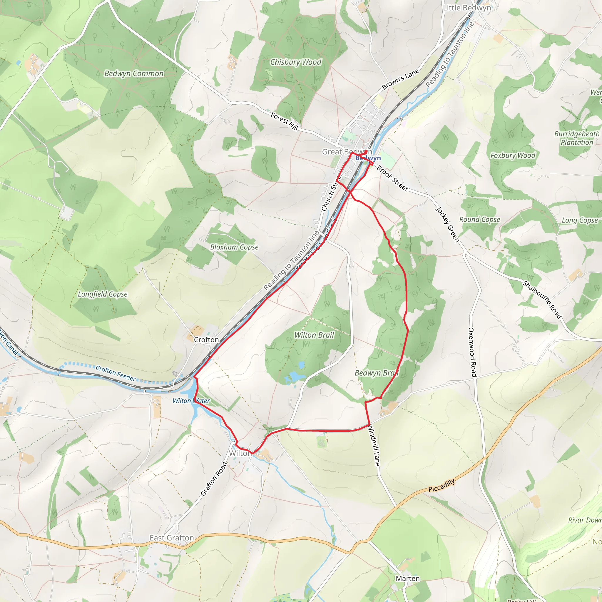 Great Bedwyn and Wilton Water mobile static map