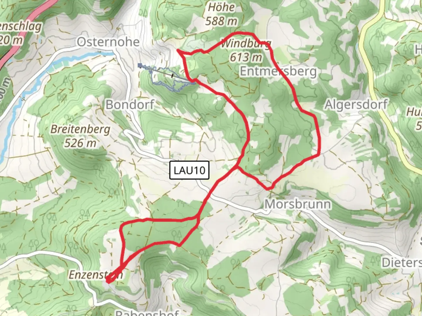 An image depicting the trail Blaustrich and Alb Quer Weg and its surrounding area.