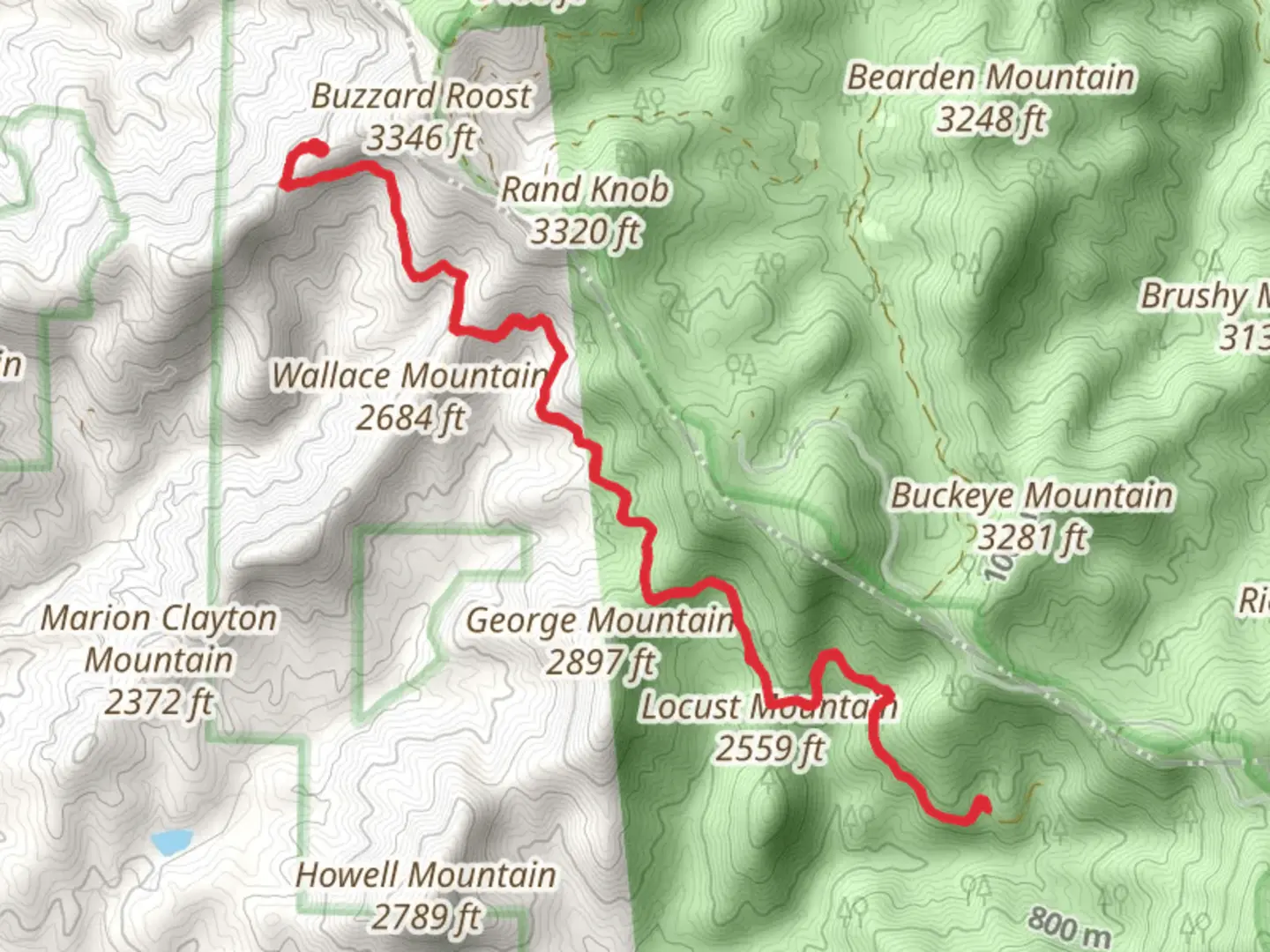 An image depicting the trail Wallace Mountain and Weaver Creek and its surrounding area.