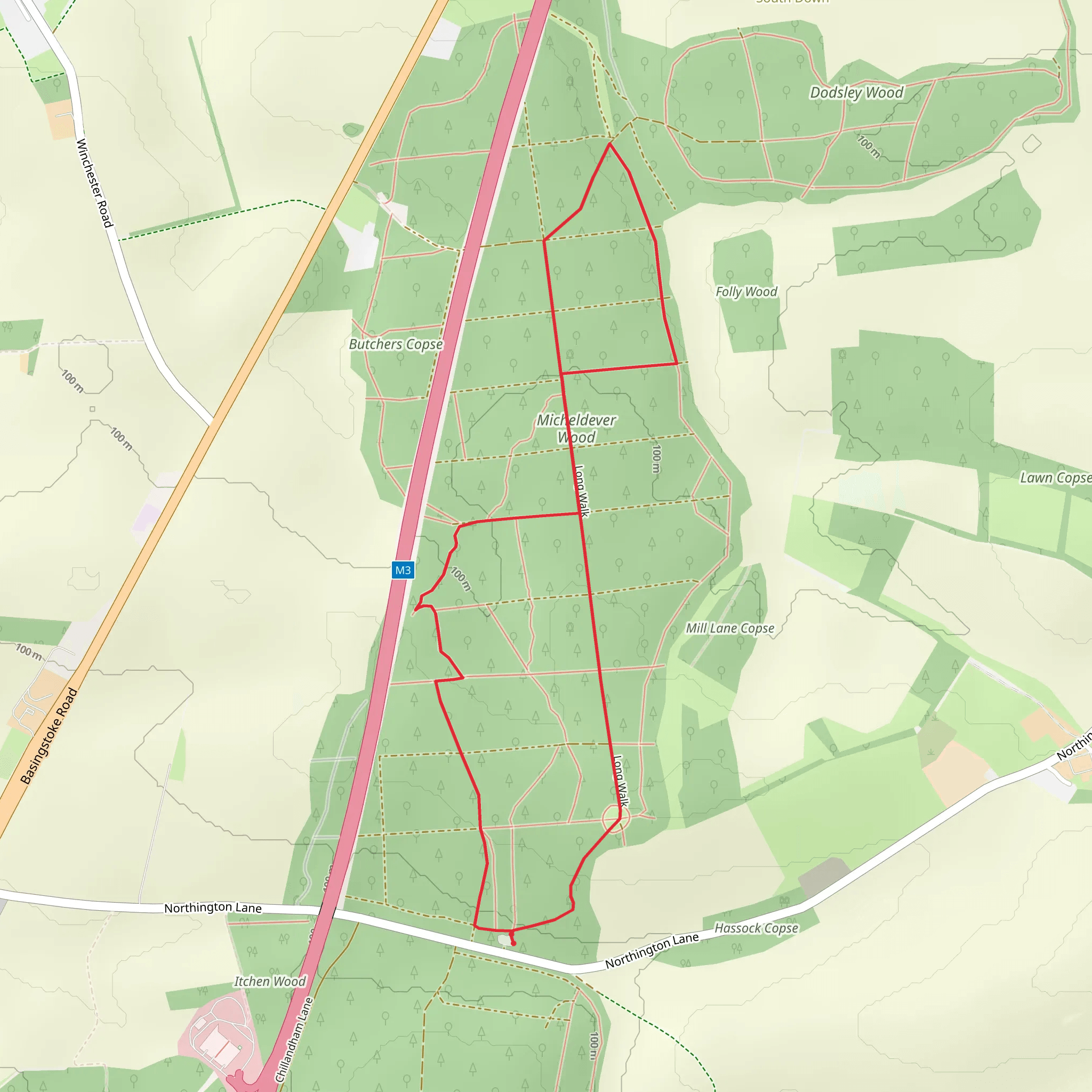 Micheldever Wood via Long Walk mobile static map