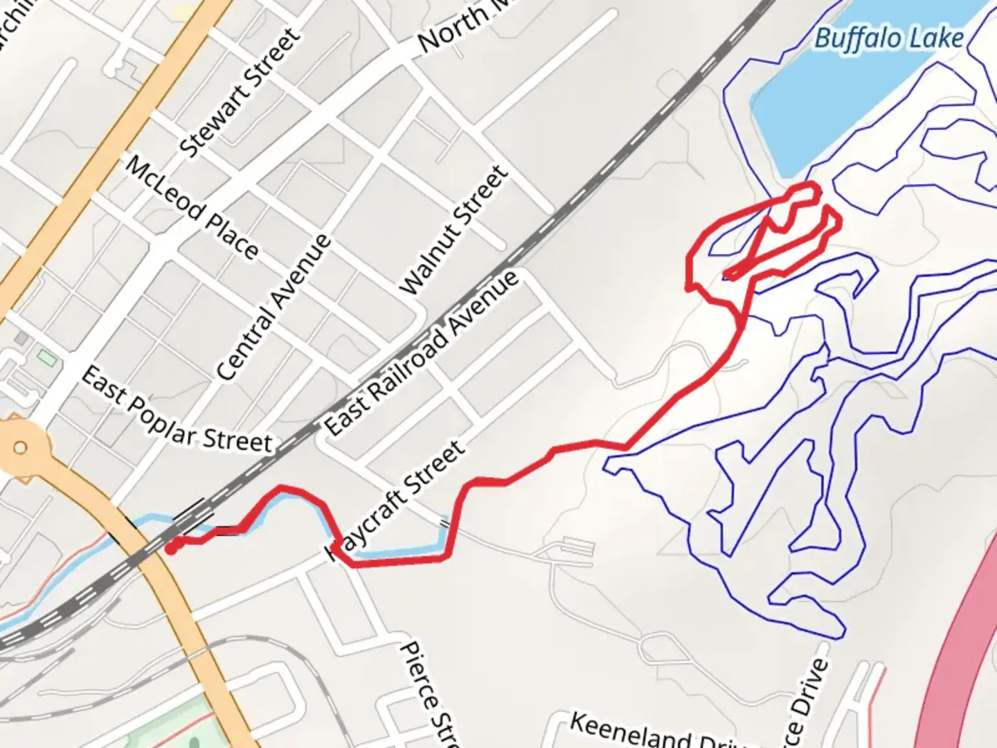 An image depicting the trail Haycraft Trail and Cave Spring Loop Trail and its surrounding area.