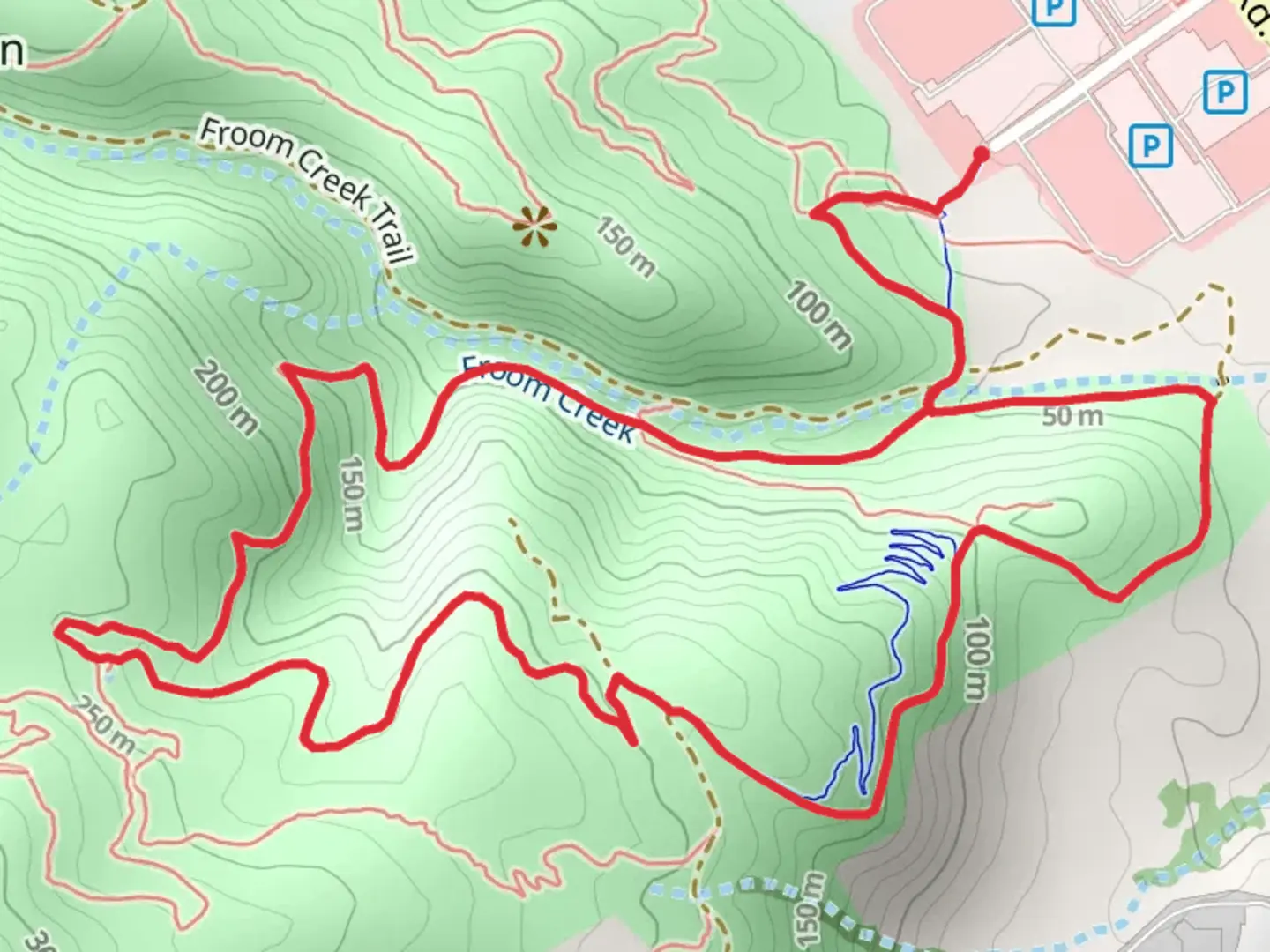An image depicting the trail Froom Connector, Old Prospector and Golden Pond Loop and its surrounding area.