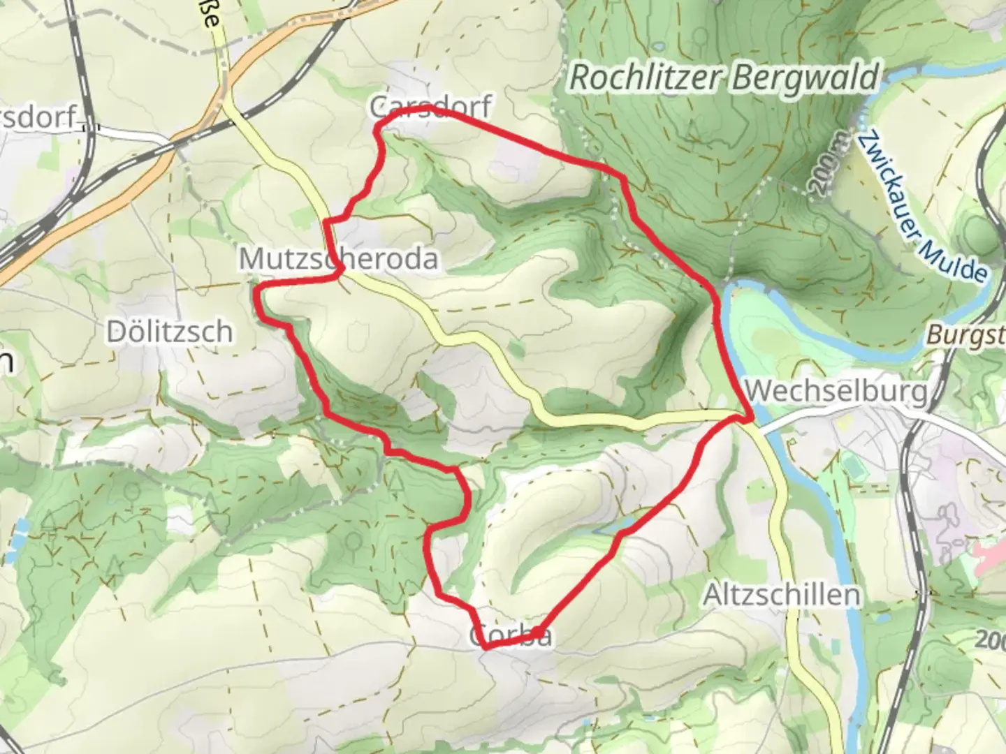 An image depicting the trail Krietschberg via Lutherweg Sachsen and its surrounding area.