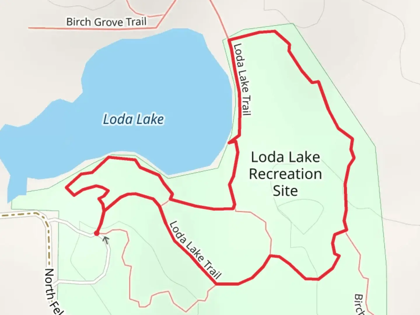 An image depicting the trail Loda Lake Loop Trail and its surrounding area.