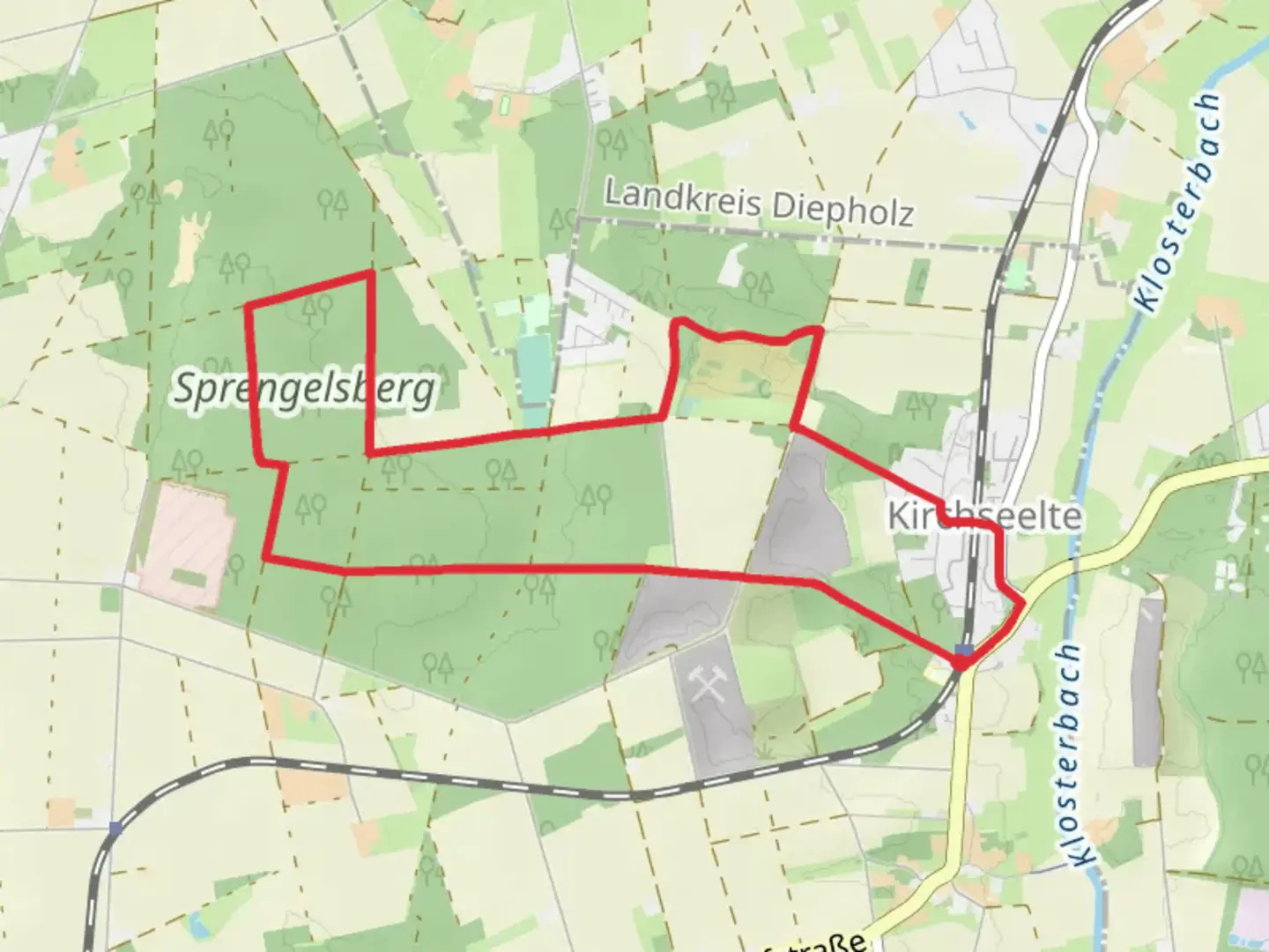 An image depicting the trail Sprengelsberg Loop via Waldweg and its surrounding area.