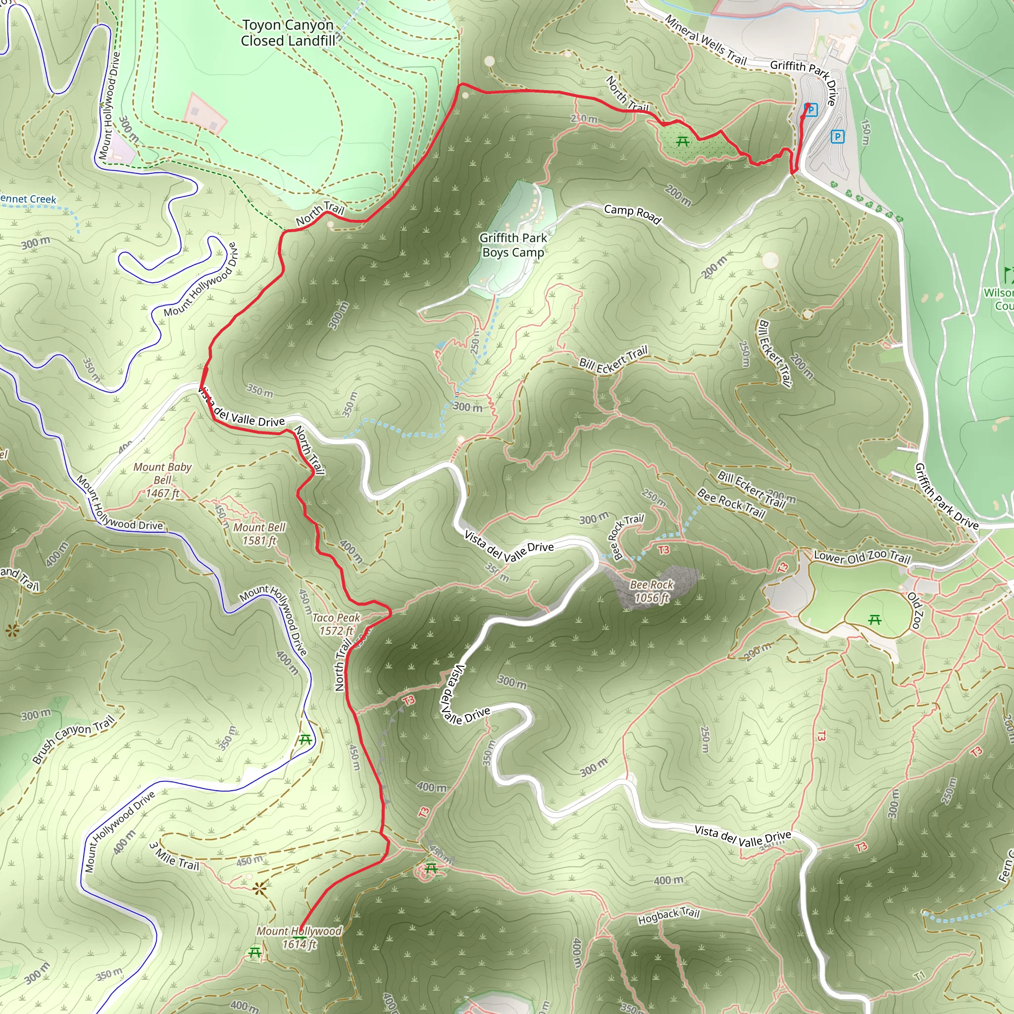 Mount Hollywood via North Trail mobile static map
