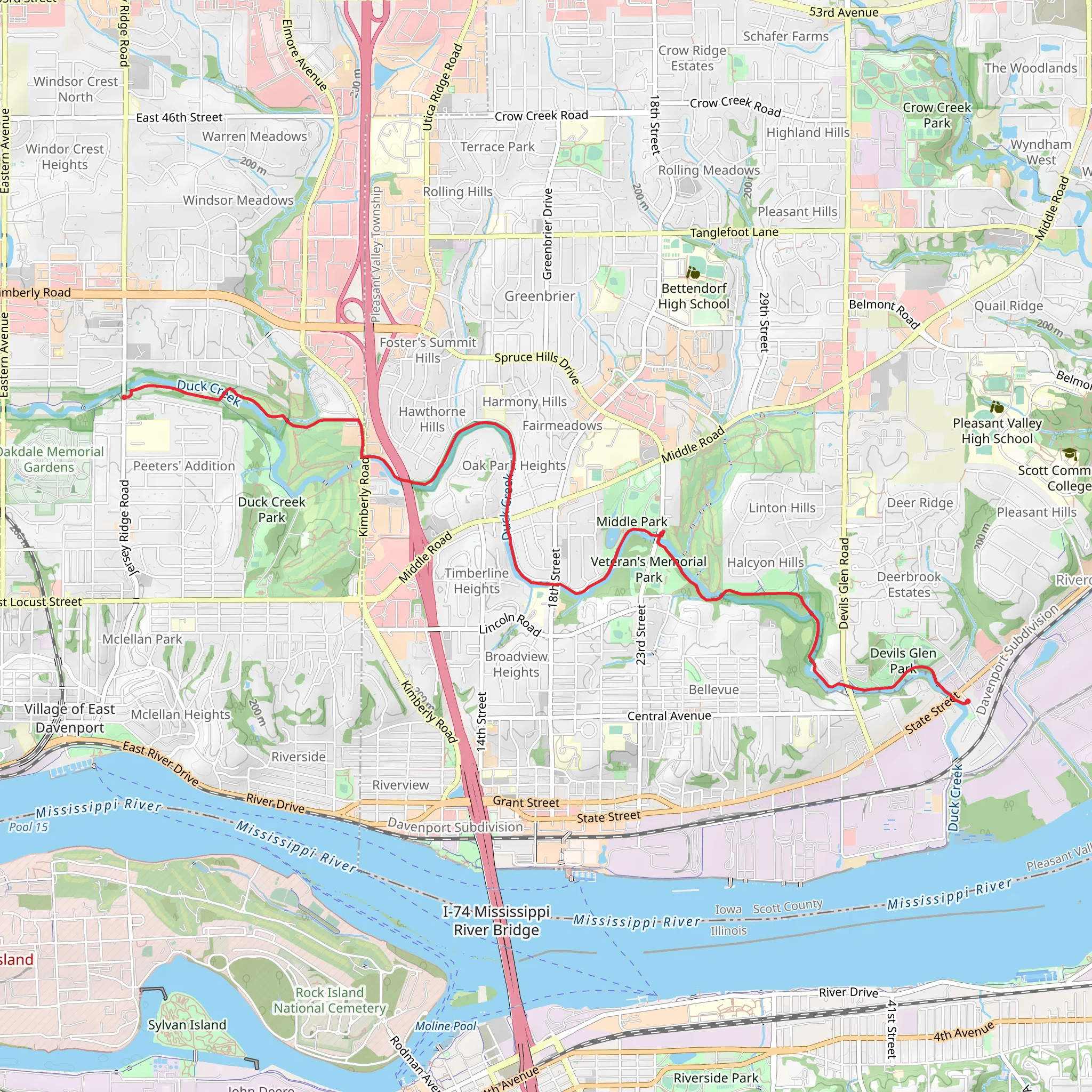 Walk along Duck Creek mobile static map