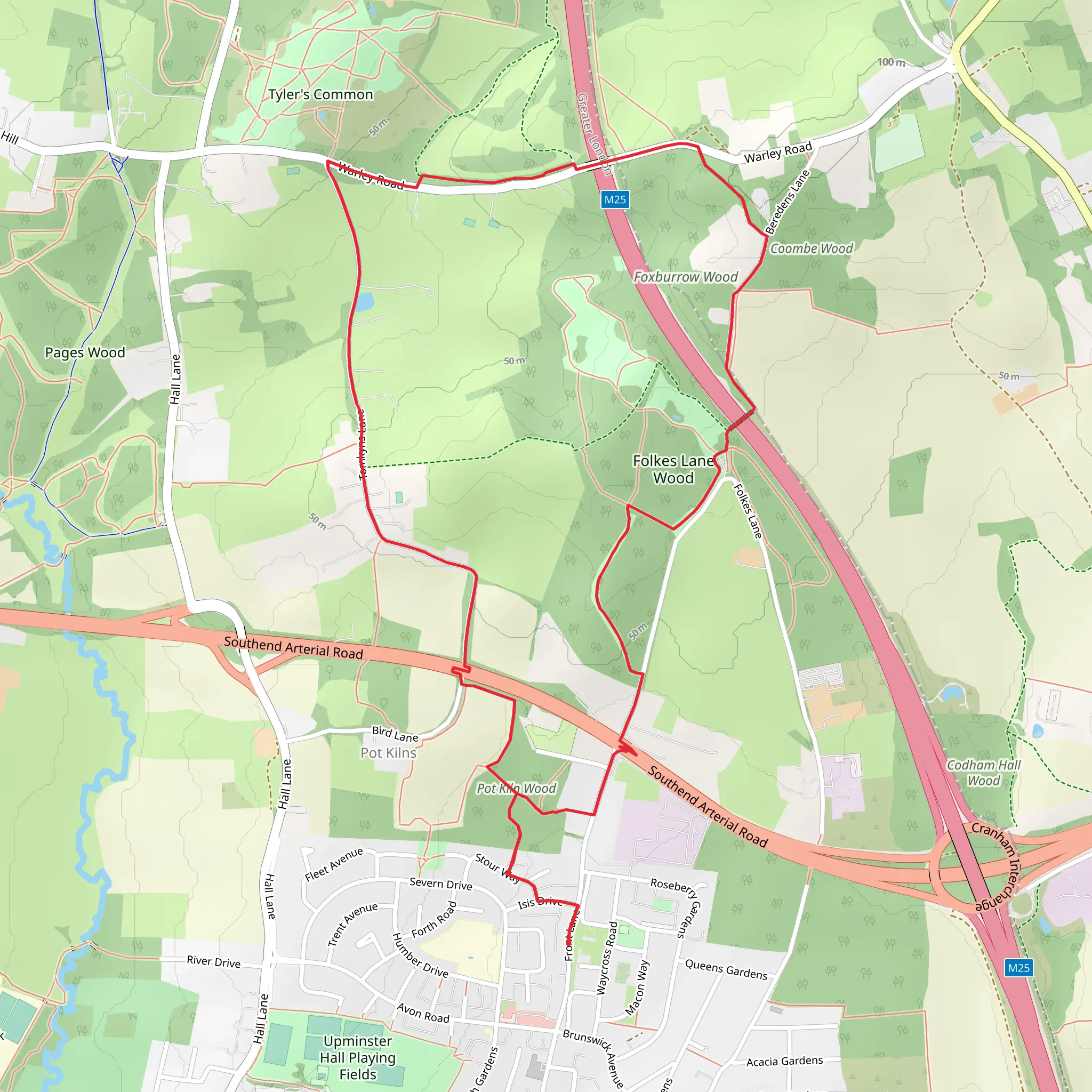Pot Kiln Wood, Folkes Lane Wood and Foxburrow Wood Loop mobile static map
