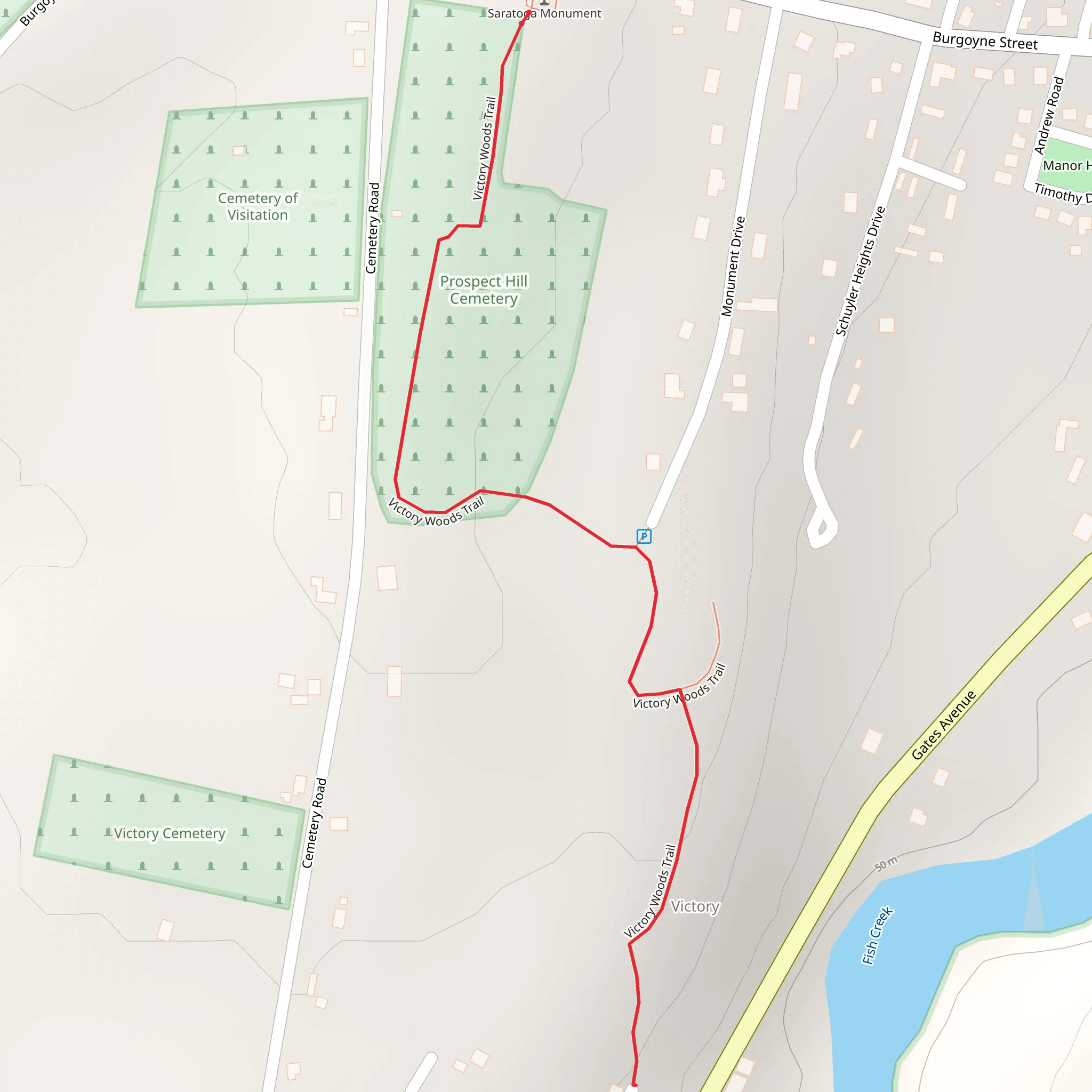 Prospect Hill Cemetery Out and Back mobile static map