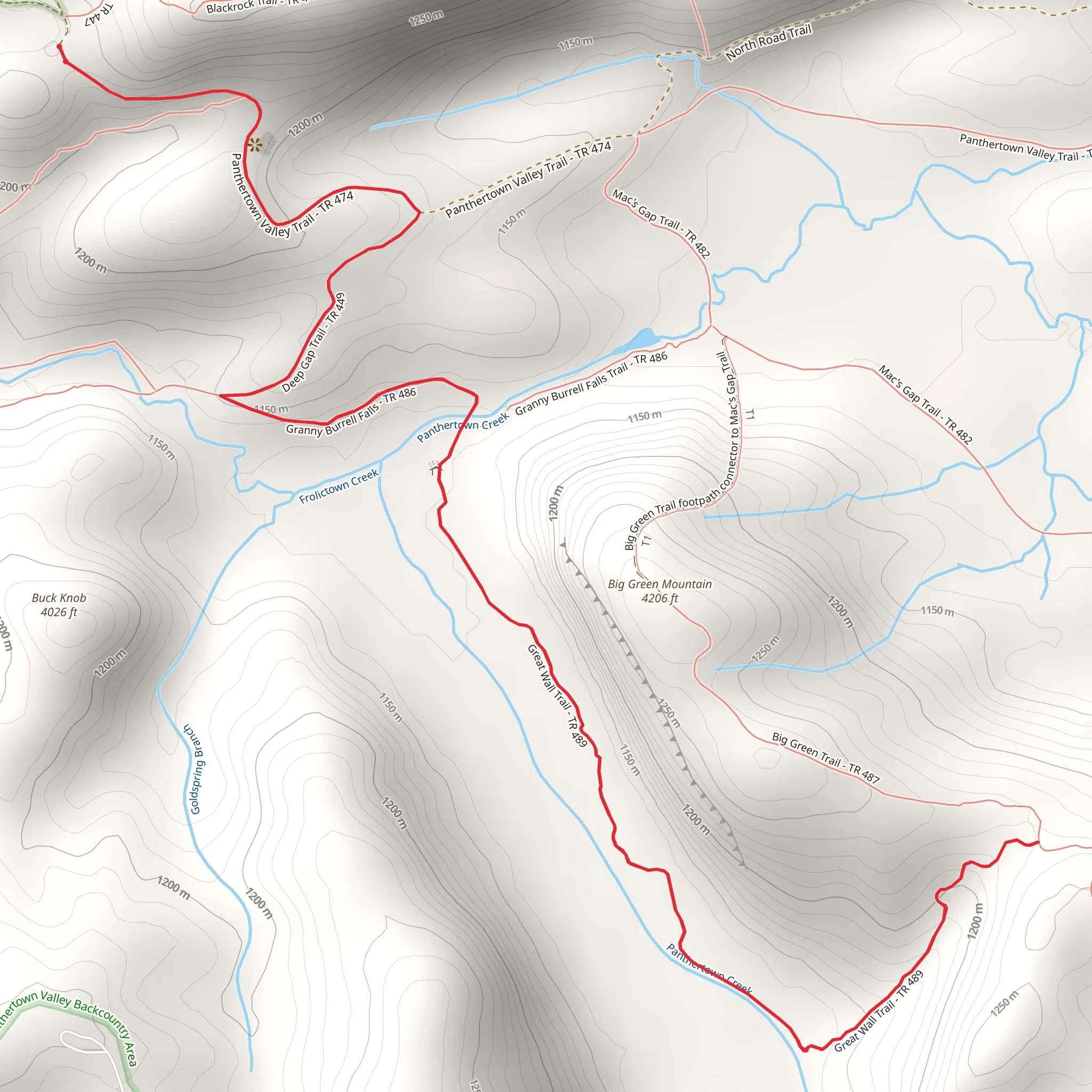 Great Wall Trail via Panthertown Valley Trail mobile static map