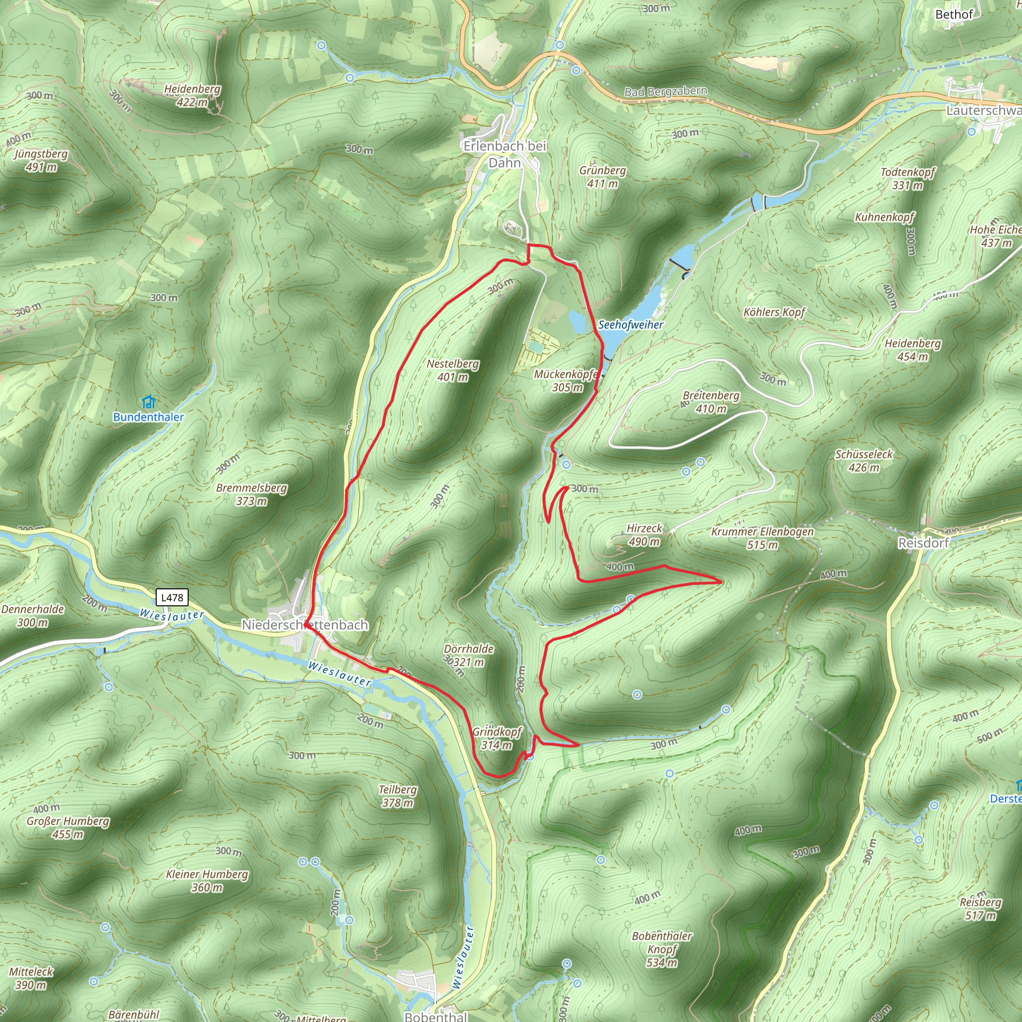 Niederschlettenbach Loop via Seehofweiher mobile static map