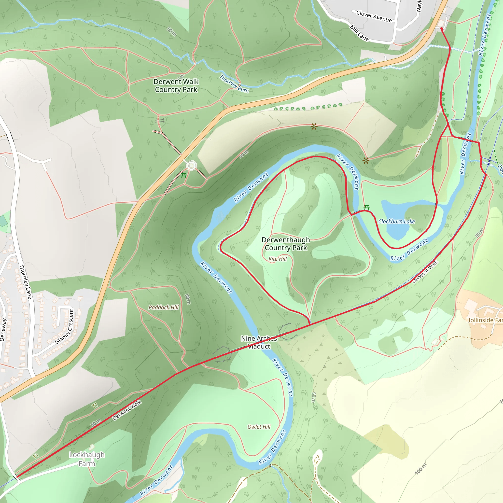 Derwent Walk Country Park Loop mobile static map