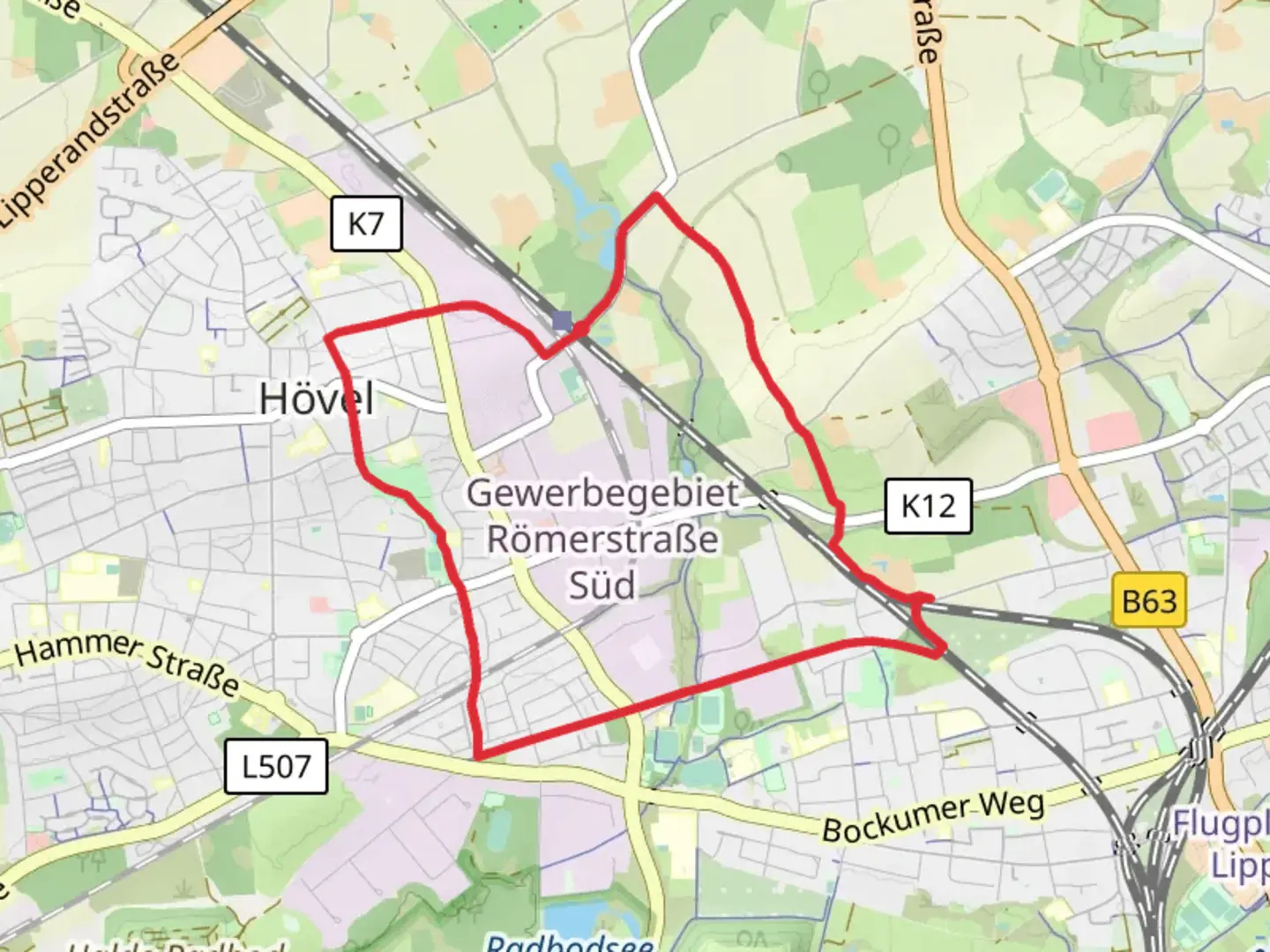 An image depicting the trail Bockum Hoevel Rundweg and its surrounding area.
