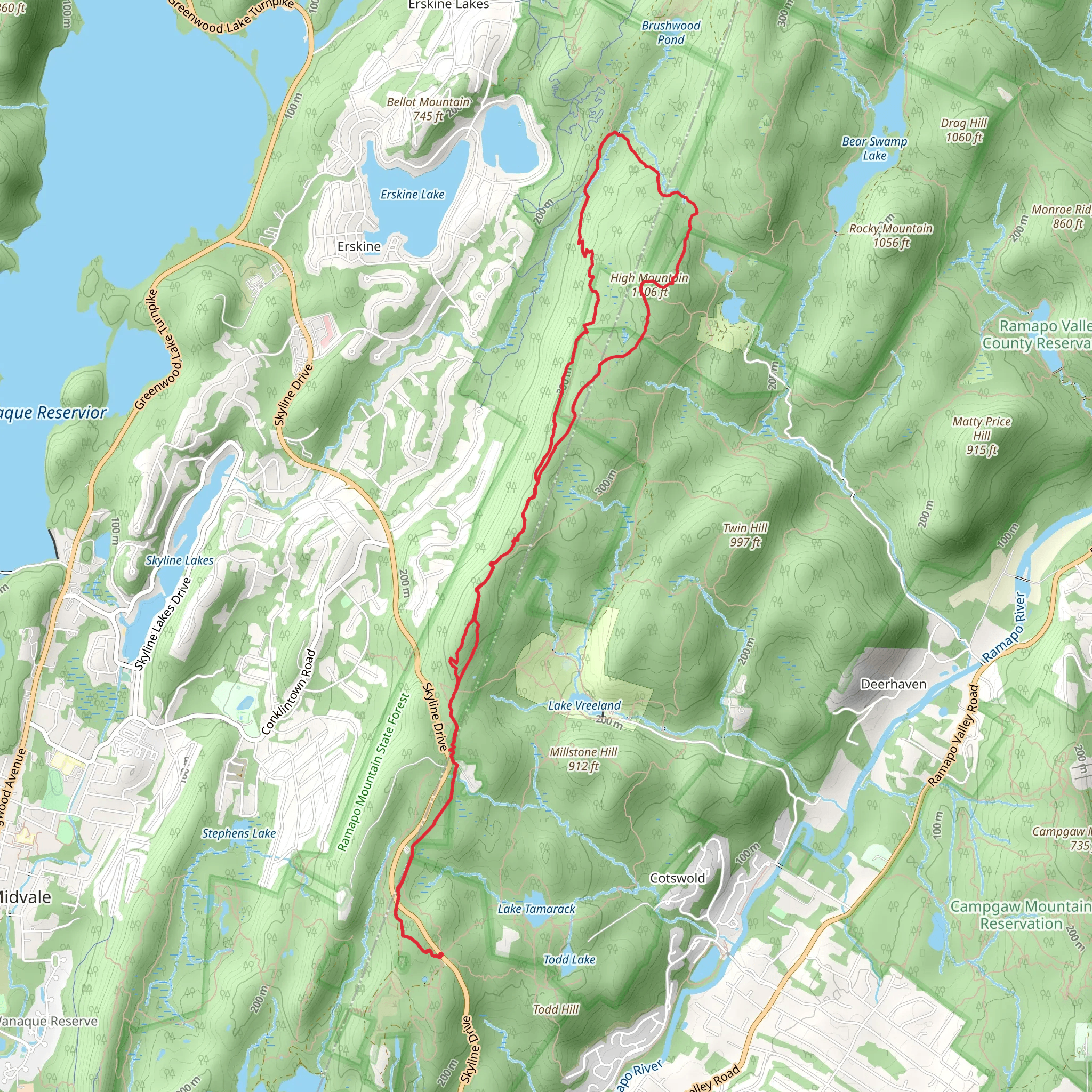 Cannonball, Ringwood-Ramapo and high Mountain Loop Trail mobile static map