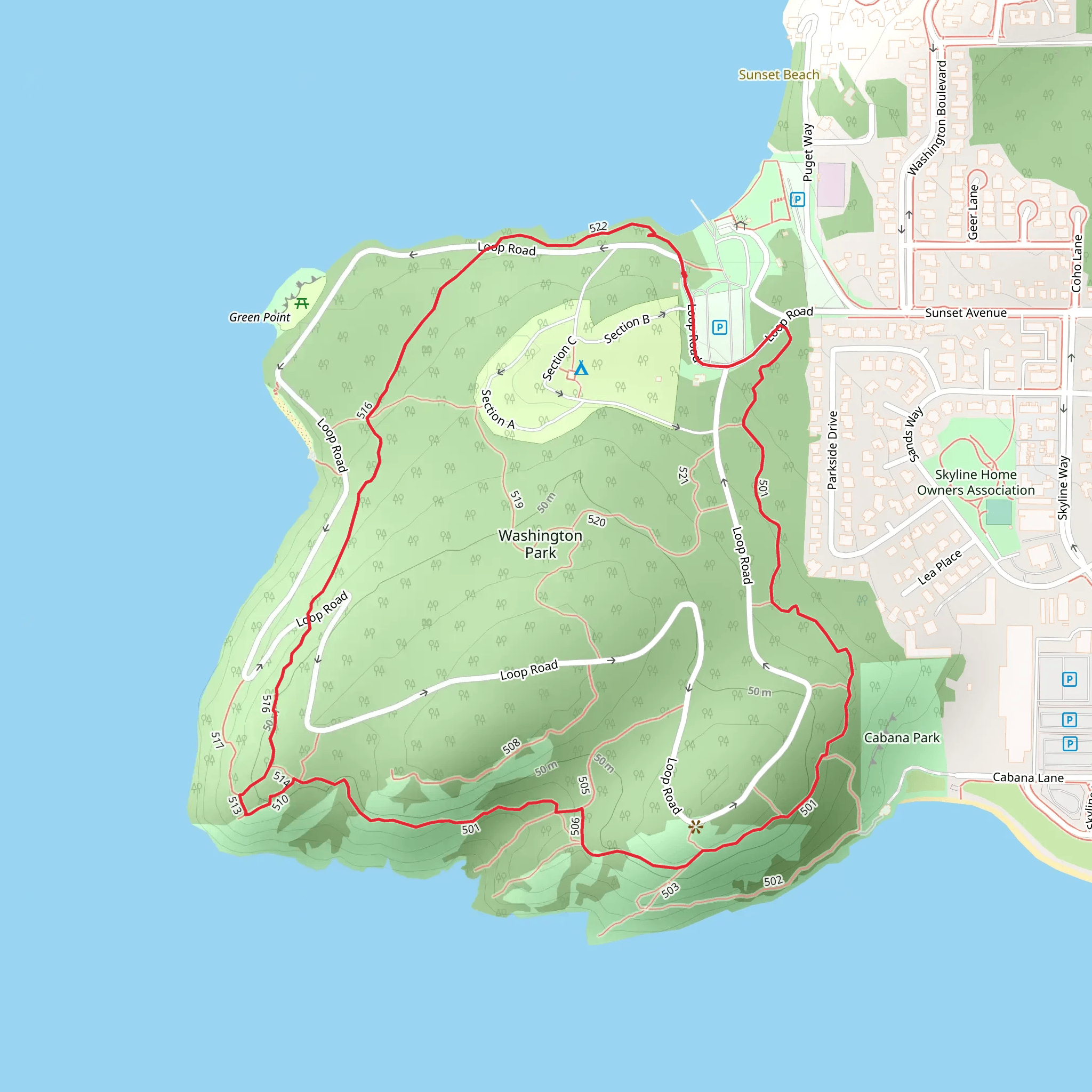 Washington Park Loop from Loop Road mobile static map