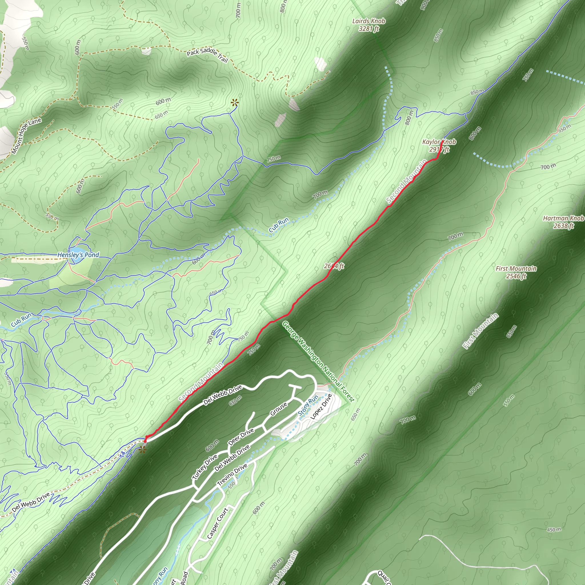 Kaylor Knob via Kaylor Ridge mobile static map