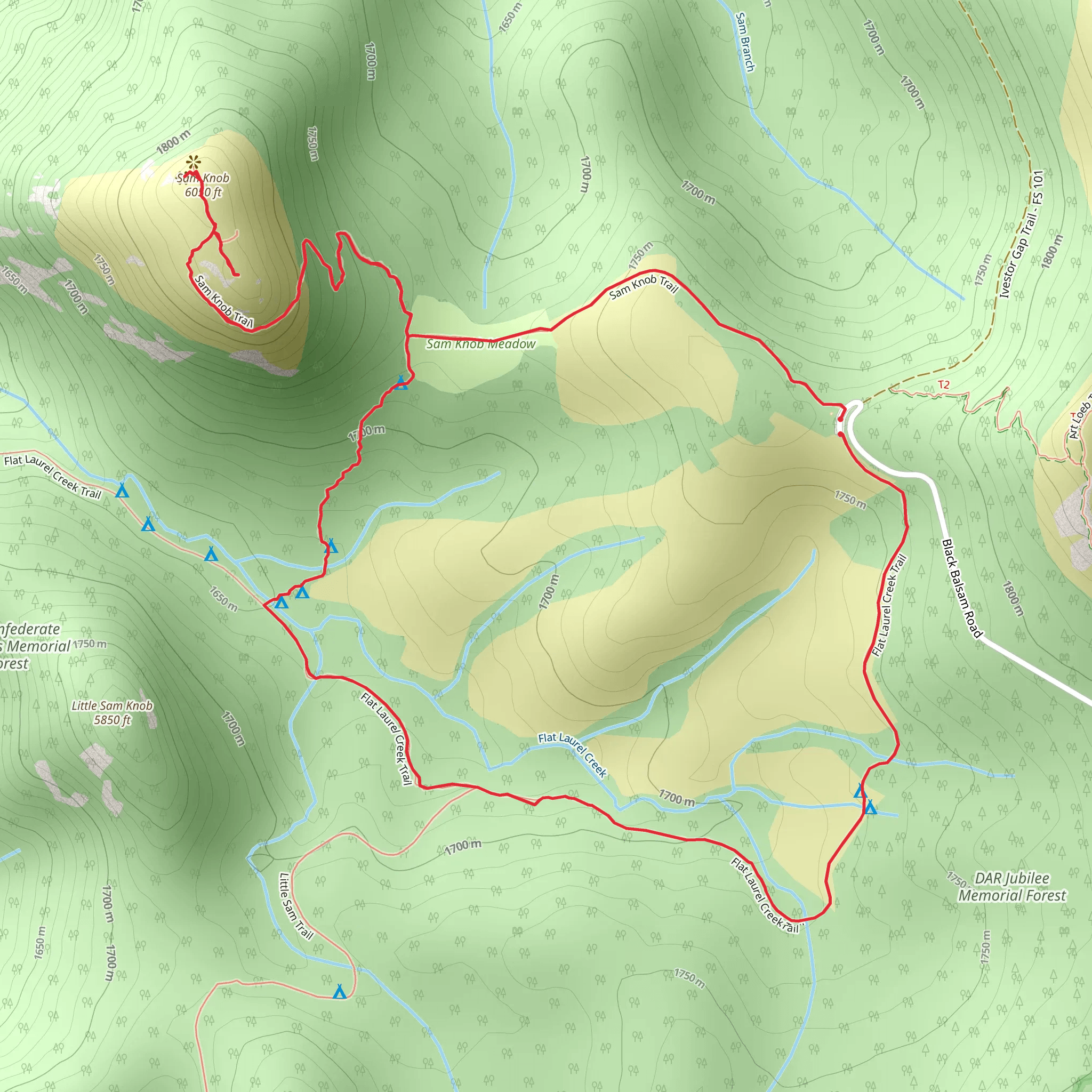 Sam Knob - Flat Laurel Creek Loop Trail mobile static map