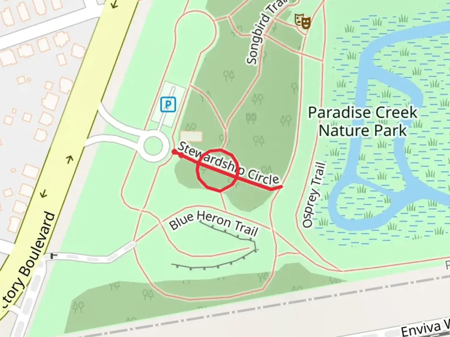 An image depicting the trail Stewardship Circle and its surrounding area.