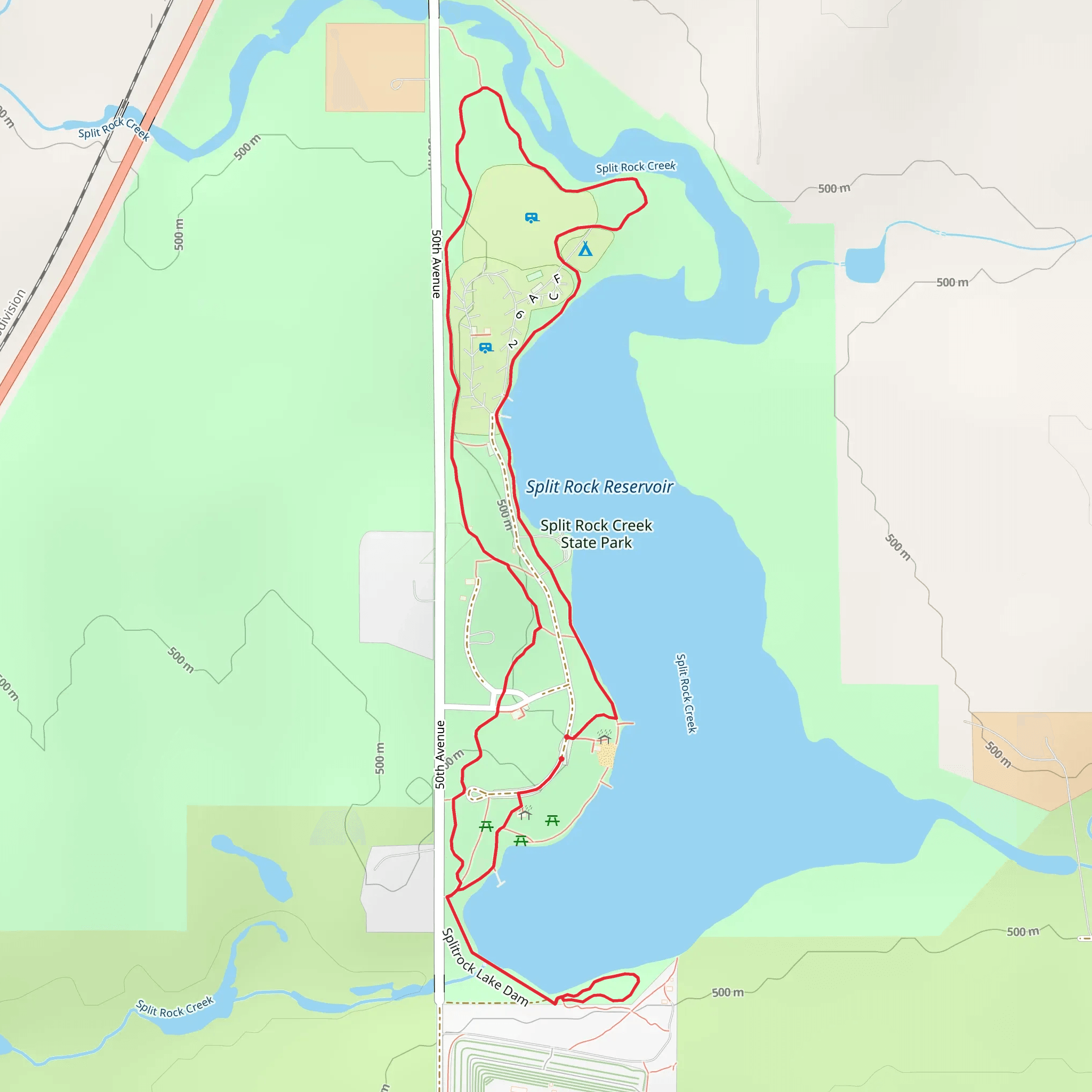 Split Rock Reservoir Shore Loop mobile static map