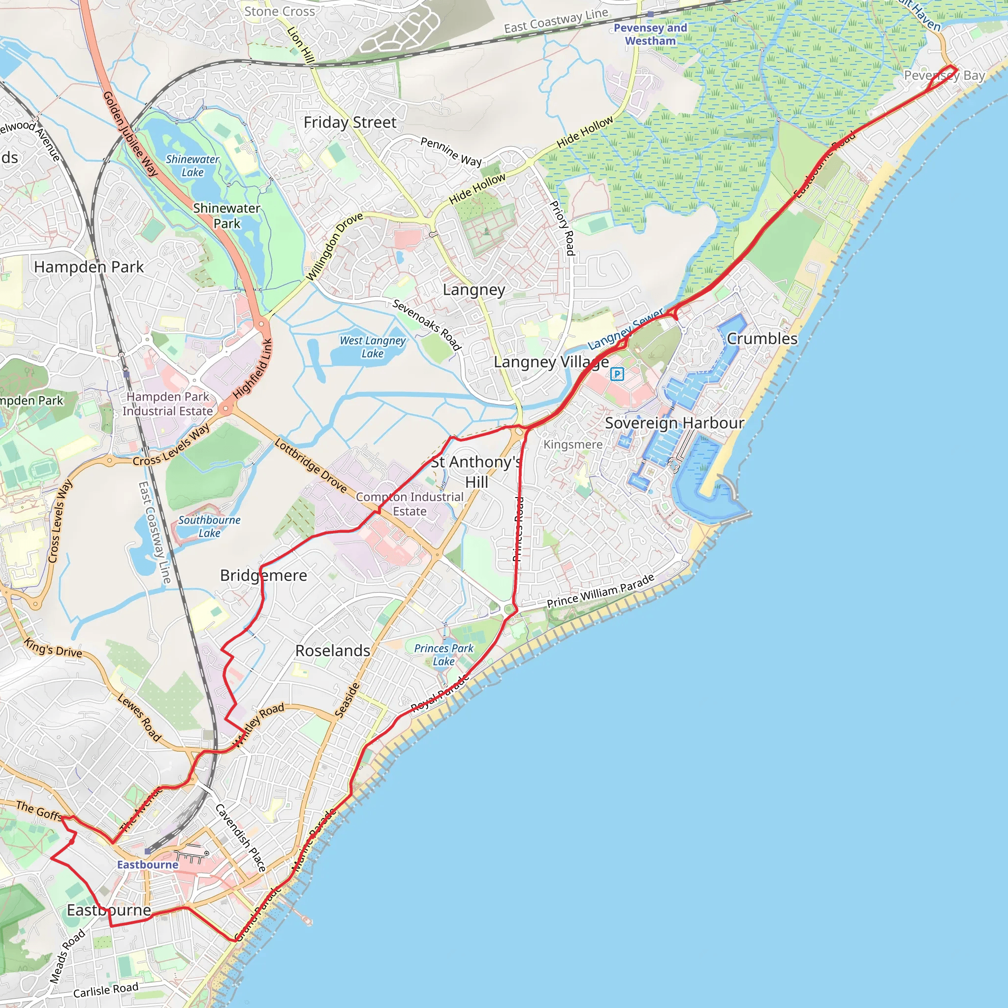 Eastbourne to Pevensey Bay Walk mobile static map