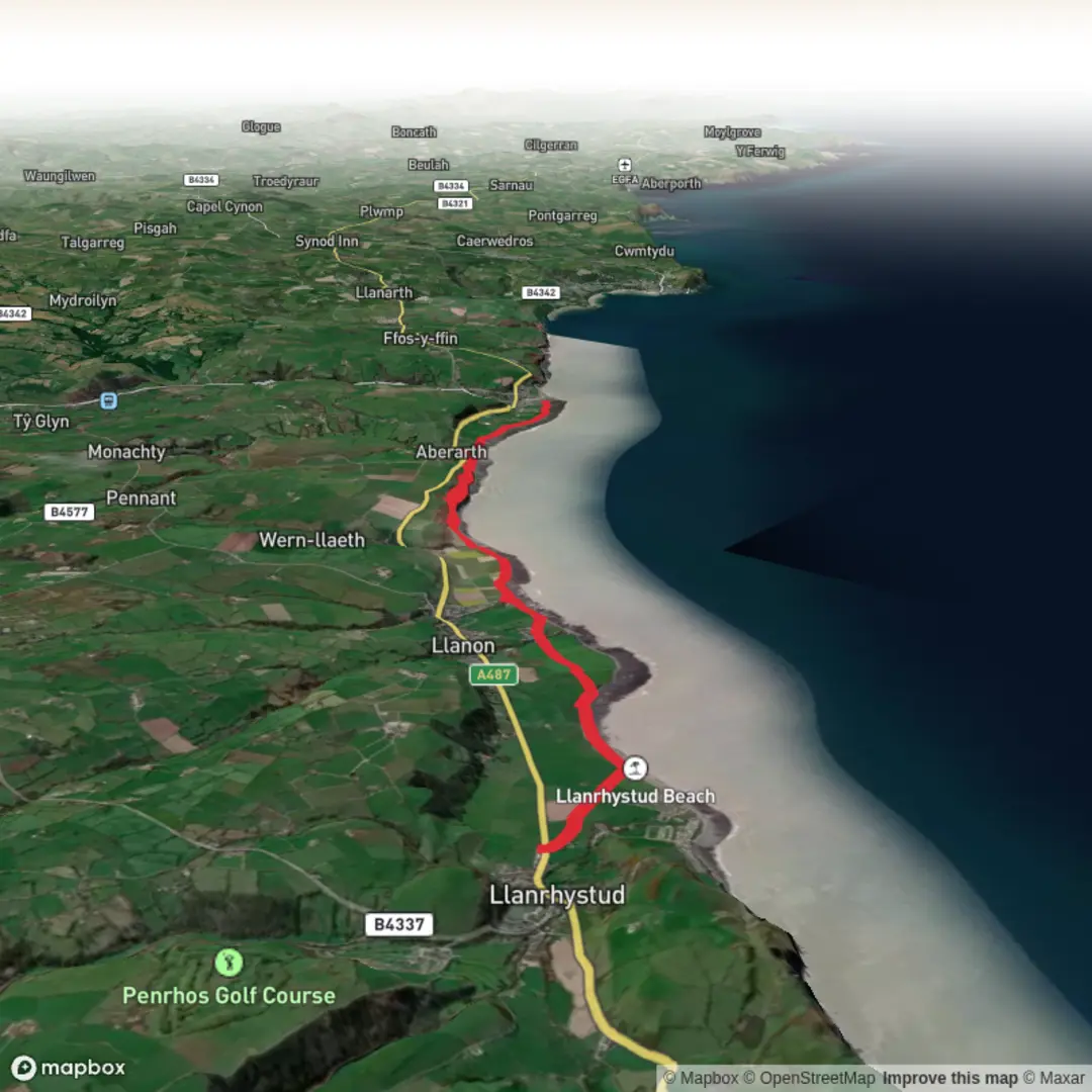 An image depicting the trail Llanrhstud to Aberaeron and its surrounding area.