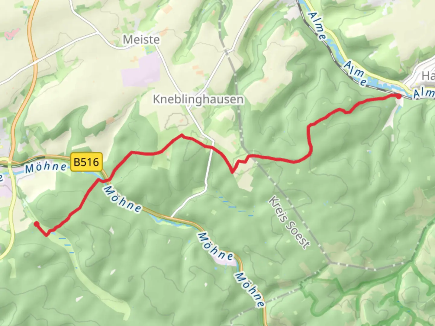 An image depicting the trail Bibertal to Ringelstein via Rüthener Weg and Großer Kohlenberg and its surrounding area.