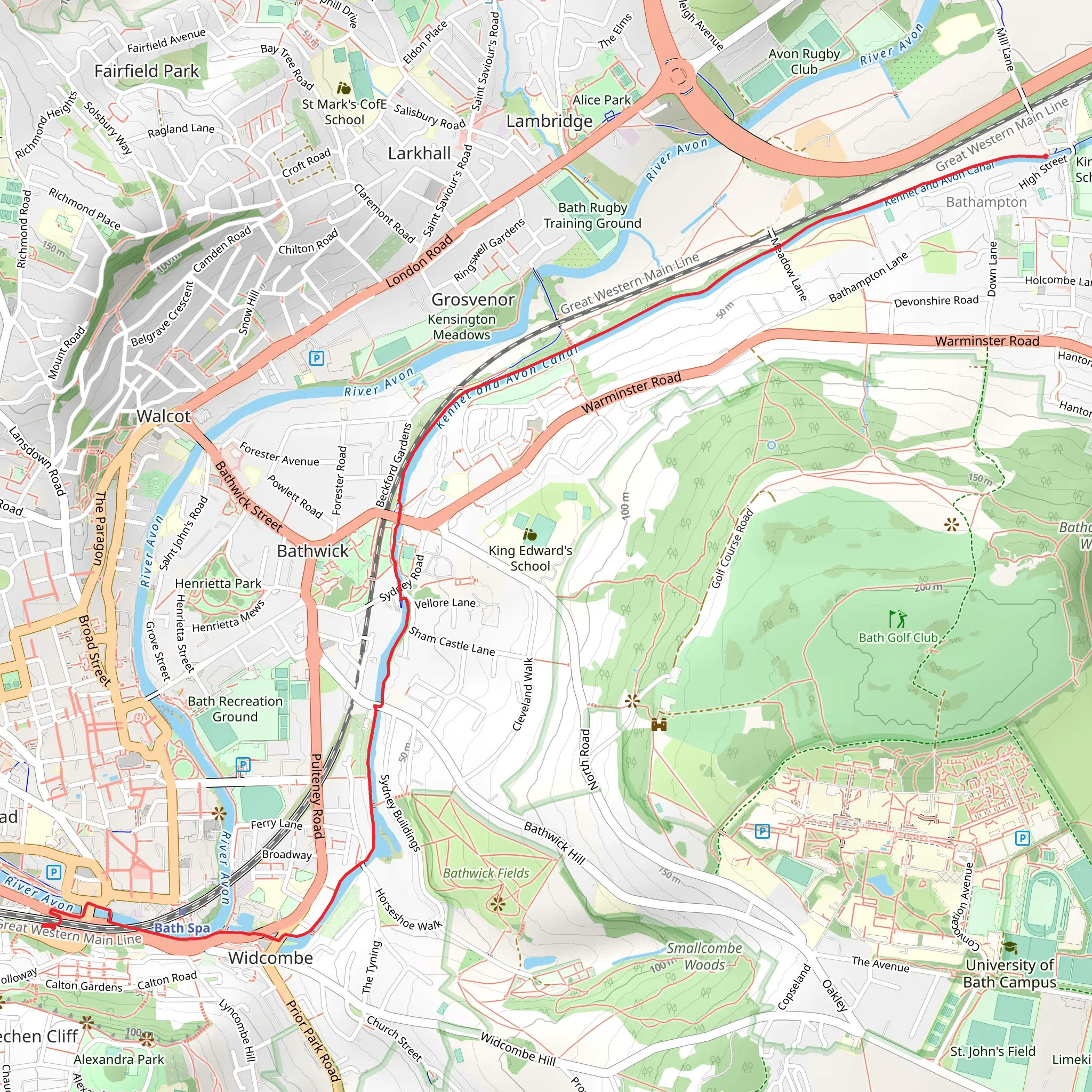 Bath Spa to Bathampton Walk mobile static map