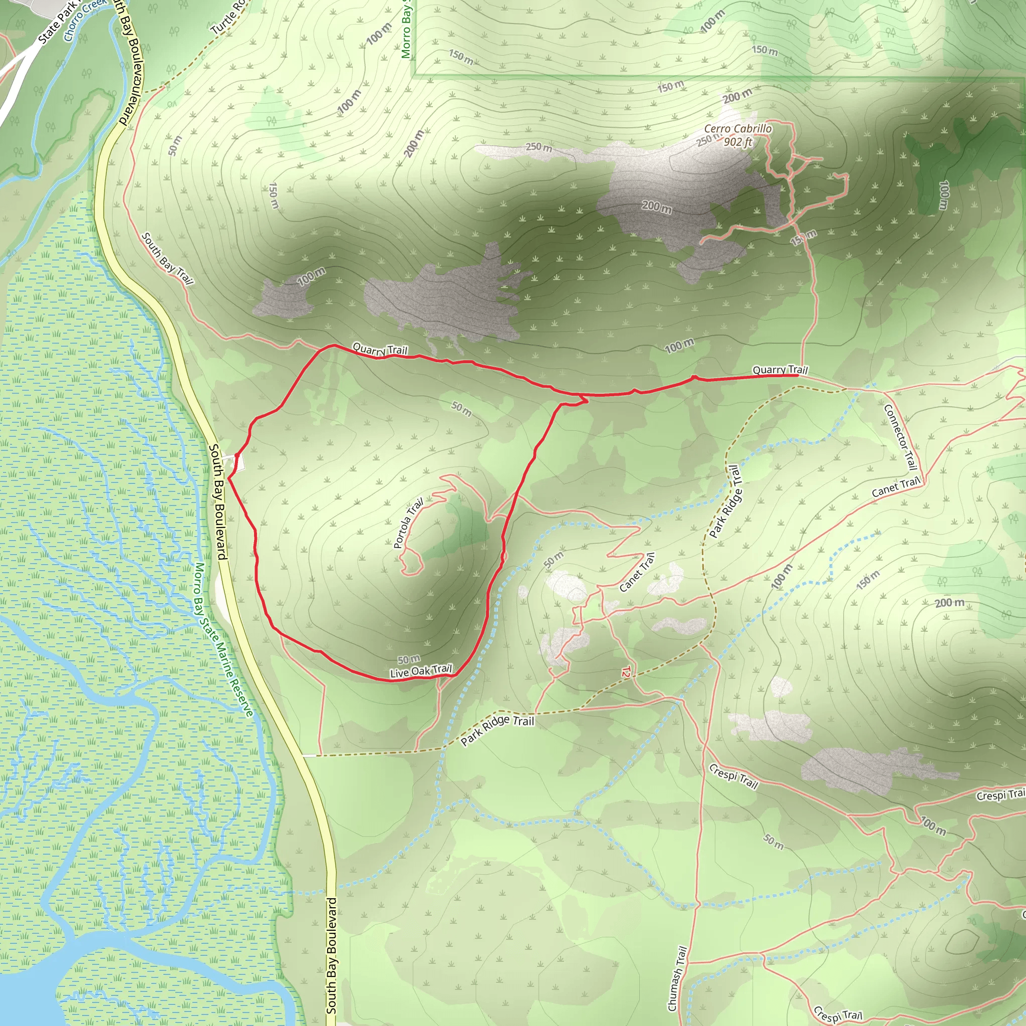 Live Oak Trail and Quarry Trail Loop mobile static map