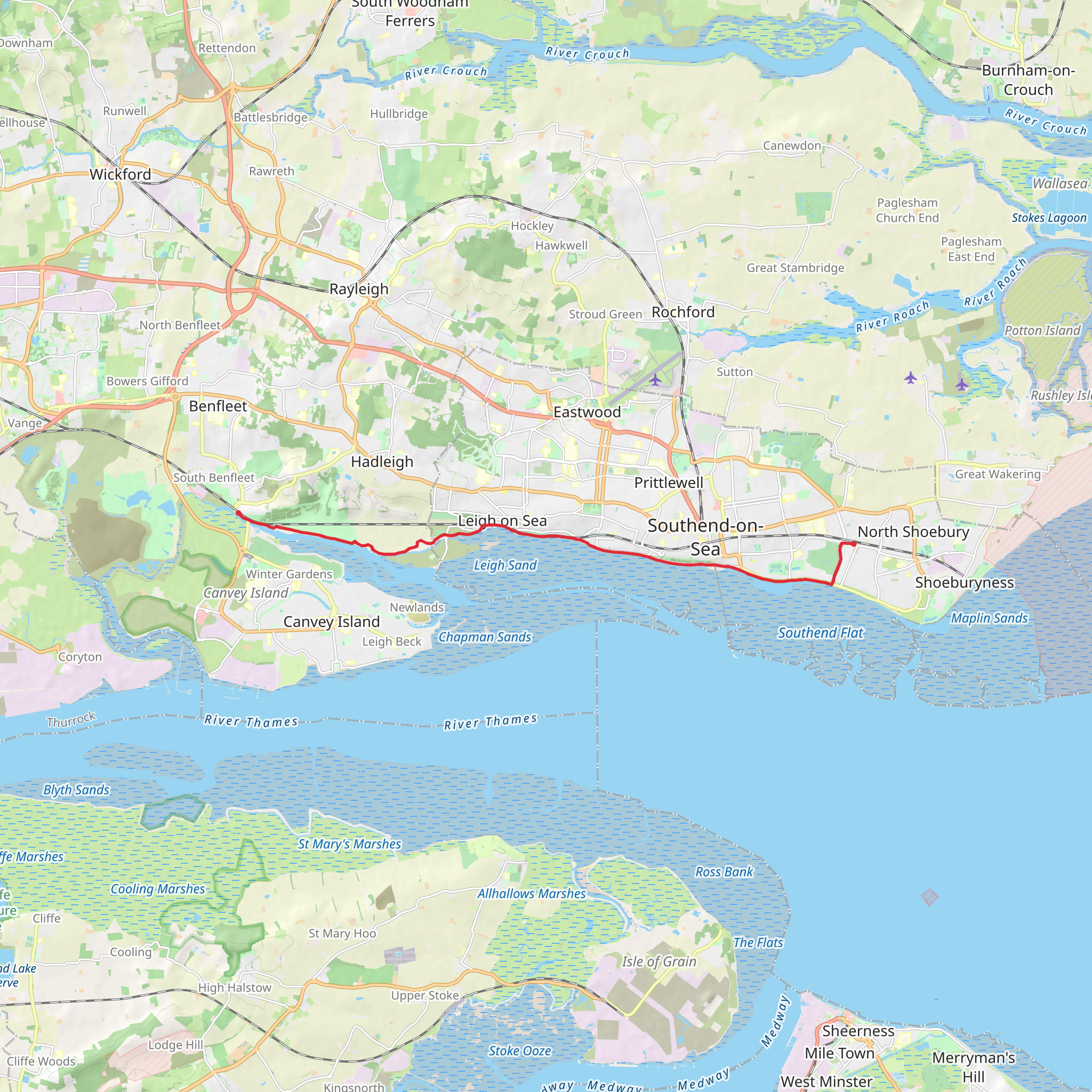 Benfleet to Thorpe Bay Walk mobile static map