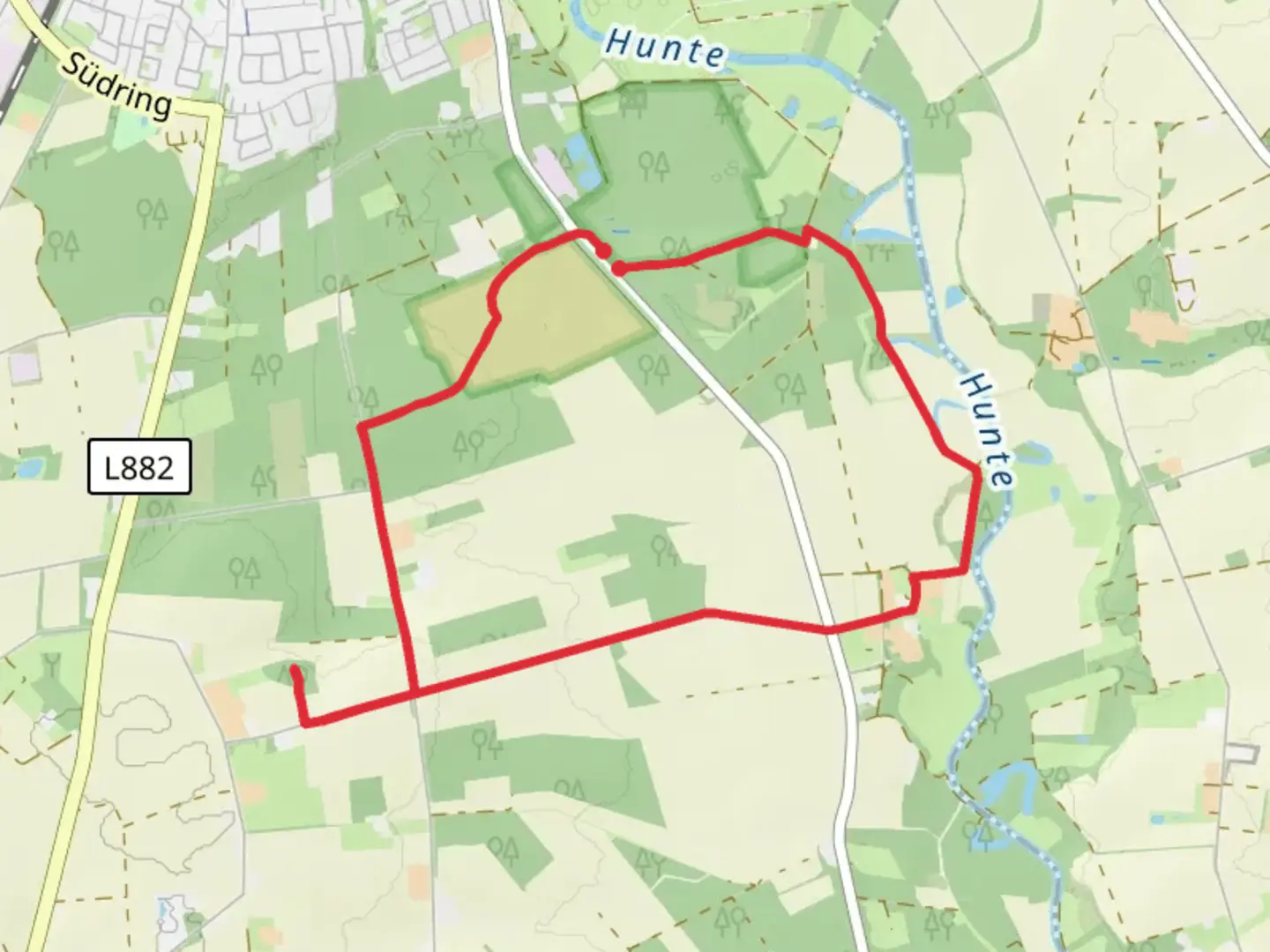 An image depicting the trail Hunte Heide Huegelgraeber Loop and its surrounding area.